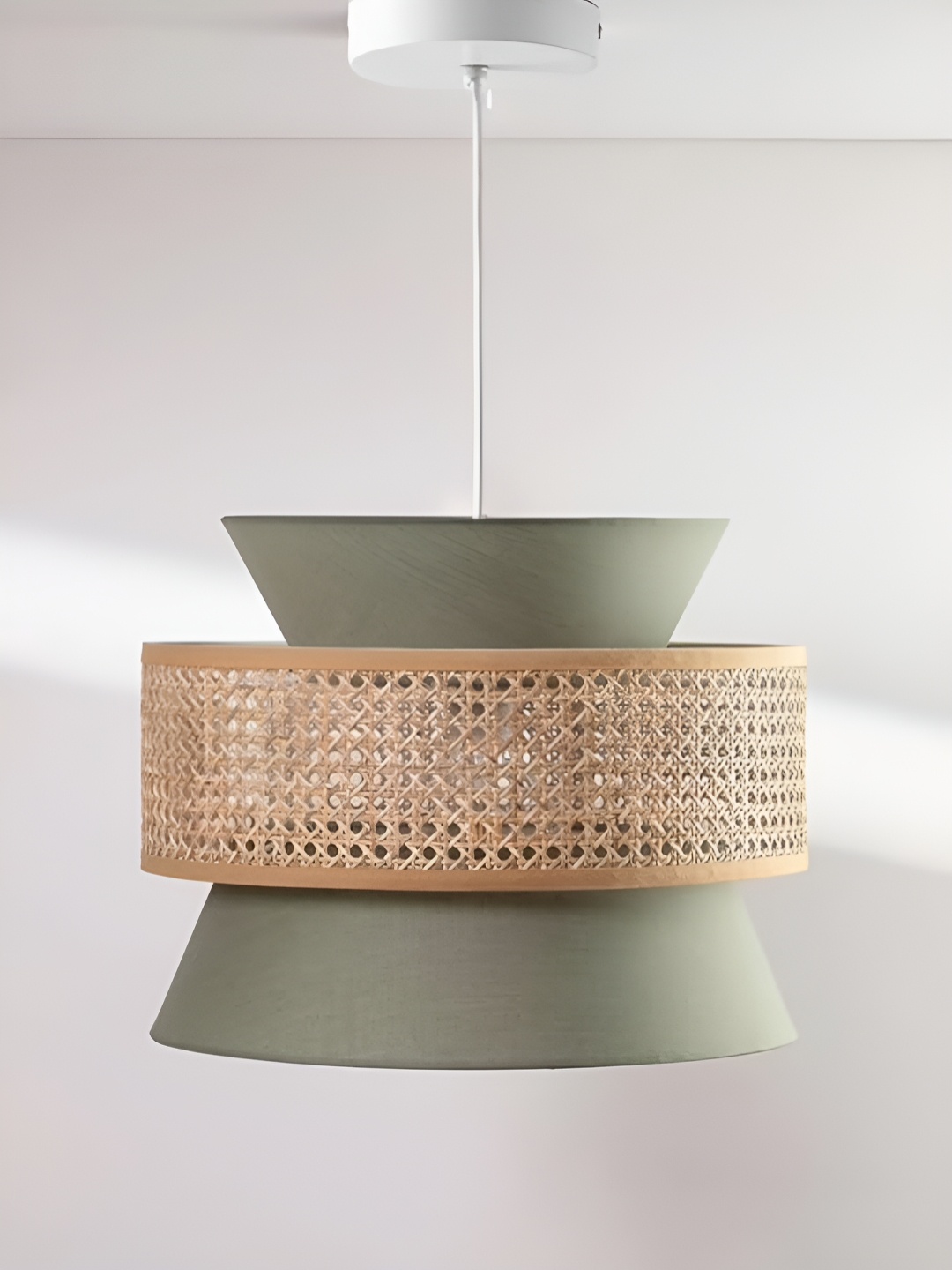 

akway Green & Beige Abstract Wooden Ceiling Lamp