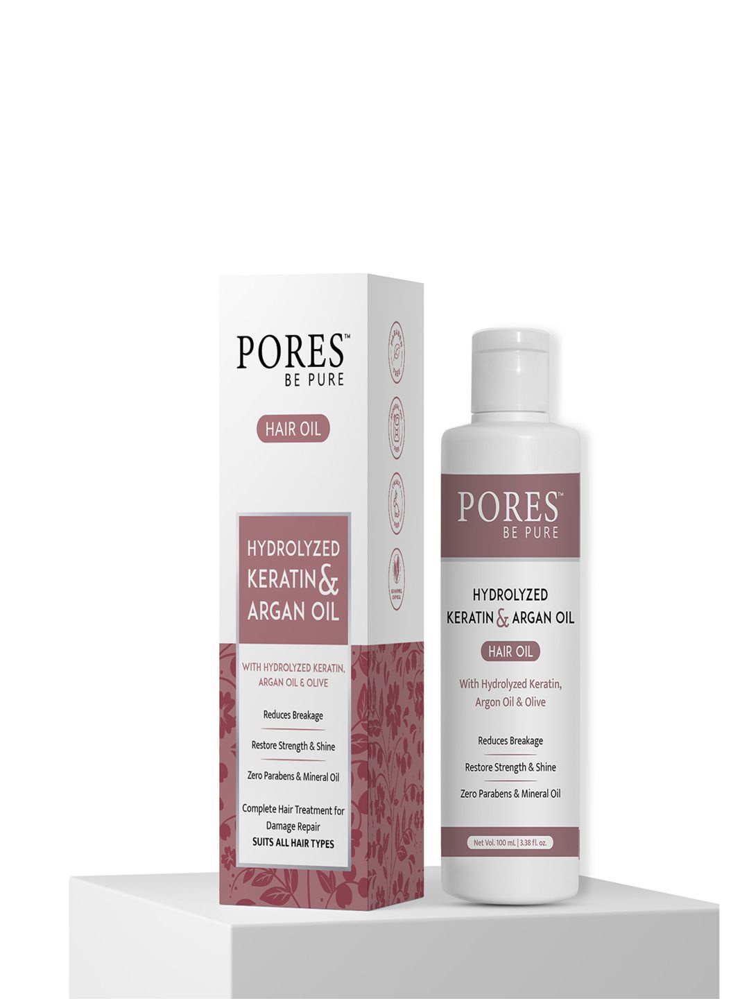 

PORES Be Pure Keratin & Argan Hair Oil- 100ml, White