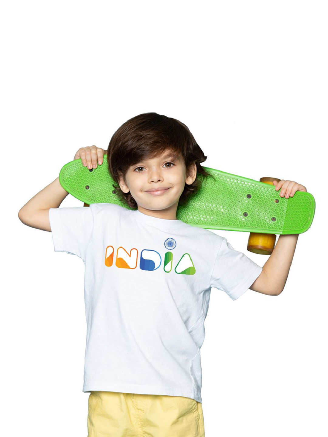 

BRATMA Unisex Kids Printed Round Neck Cotton T-shirt, White