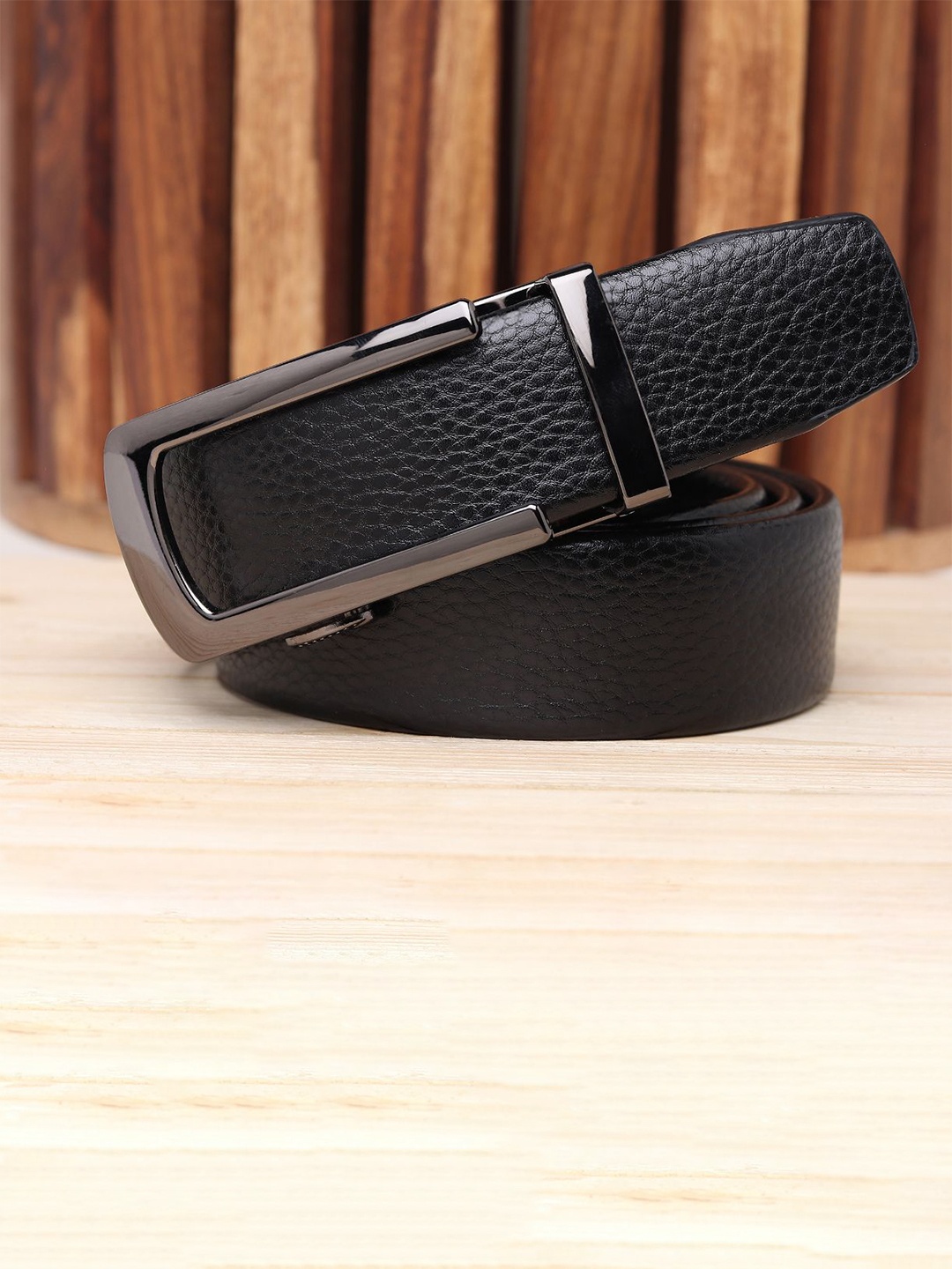 

WINSOME DEAL Men Slider Buckle Closure Textured Formal Belt, Black
