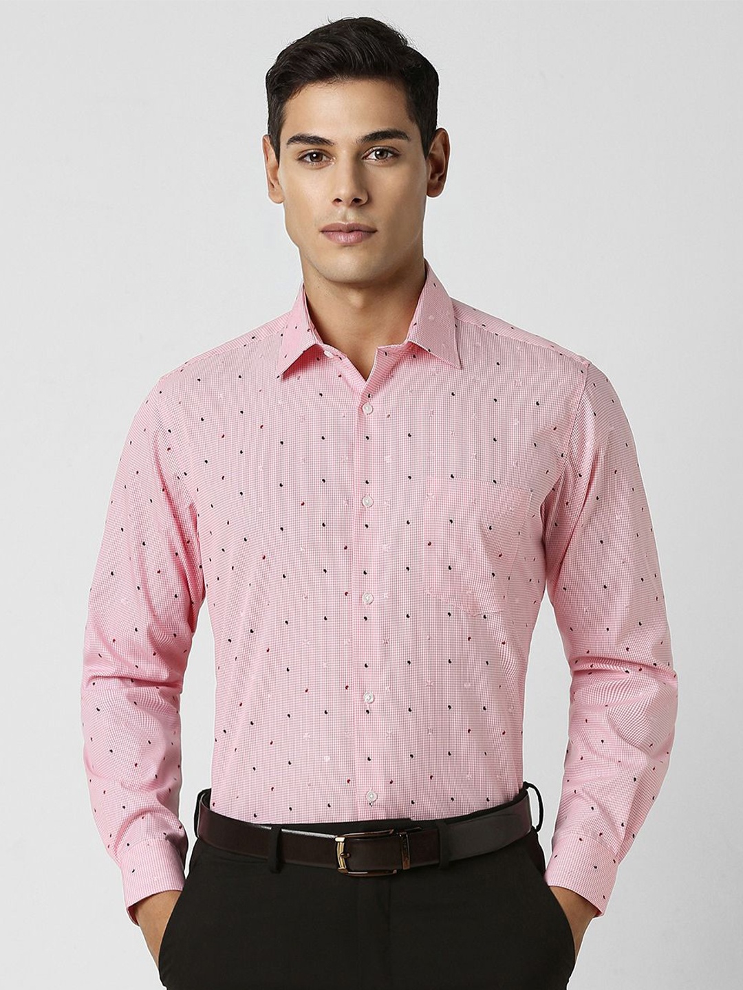

Van Heusen Men Spread Collar Micro Ditsy Printed Cotton Formal Shirt, Pink