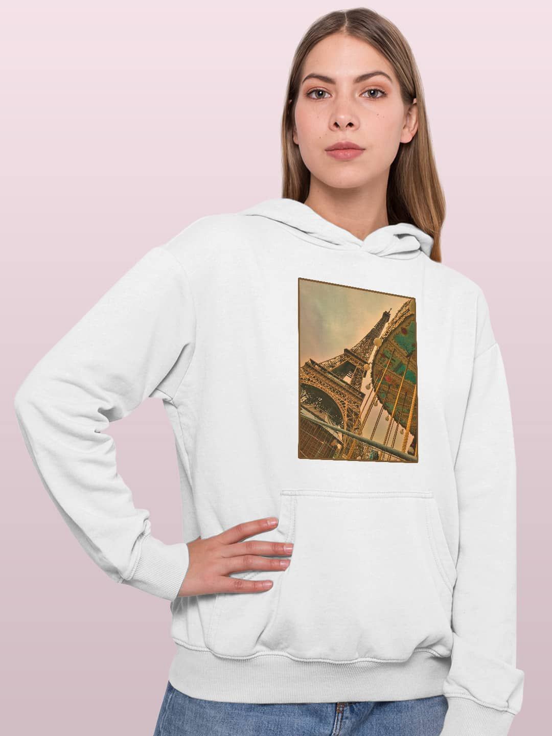 

macmerise Women Printed Hooded Sweatshirt, White
