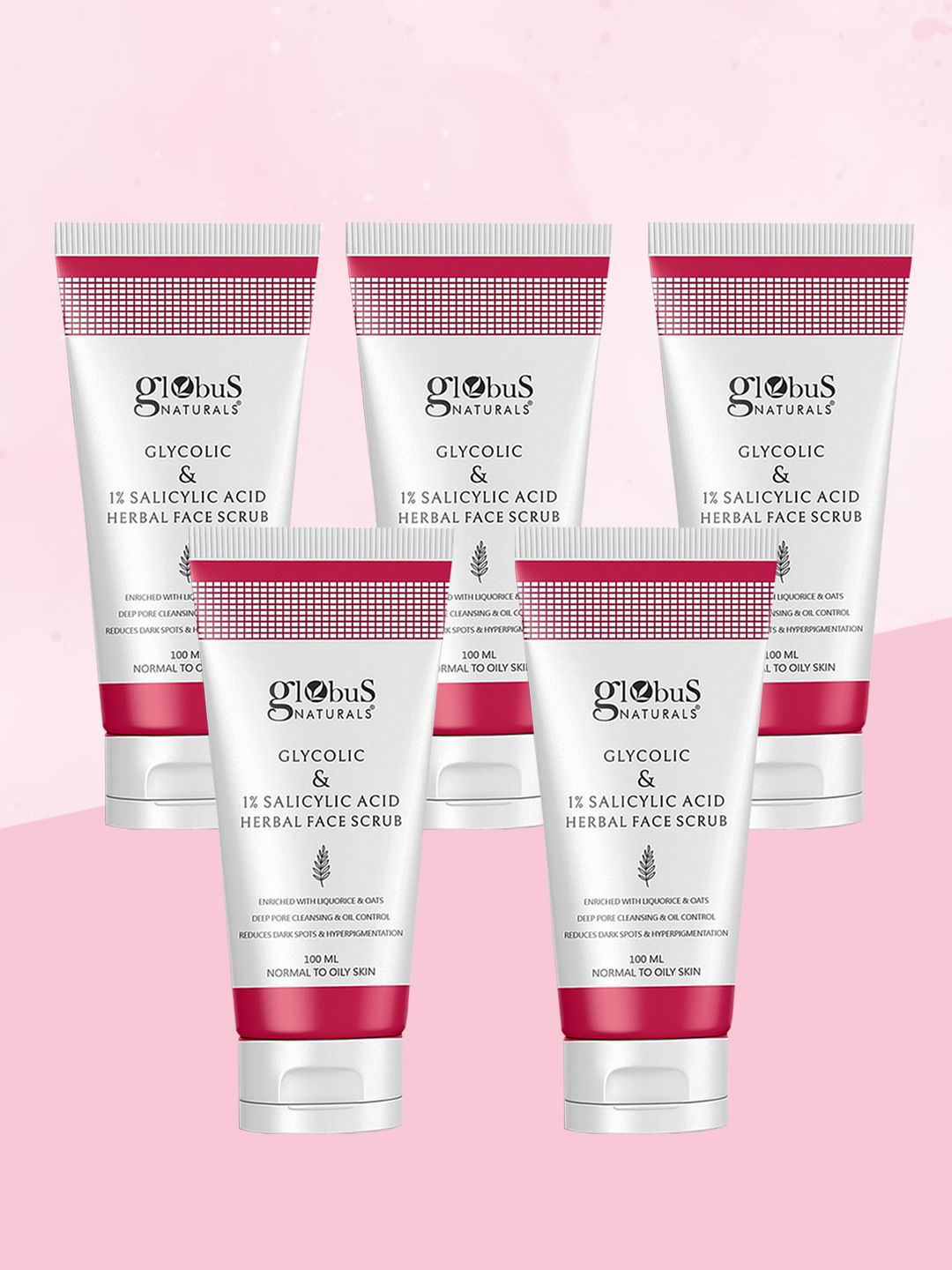 

Globus naturals Glycolic & 1% Salicylic Acid Set Of 5H Anti Acne Face Scrub- 100ml Each, White