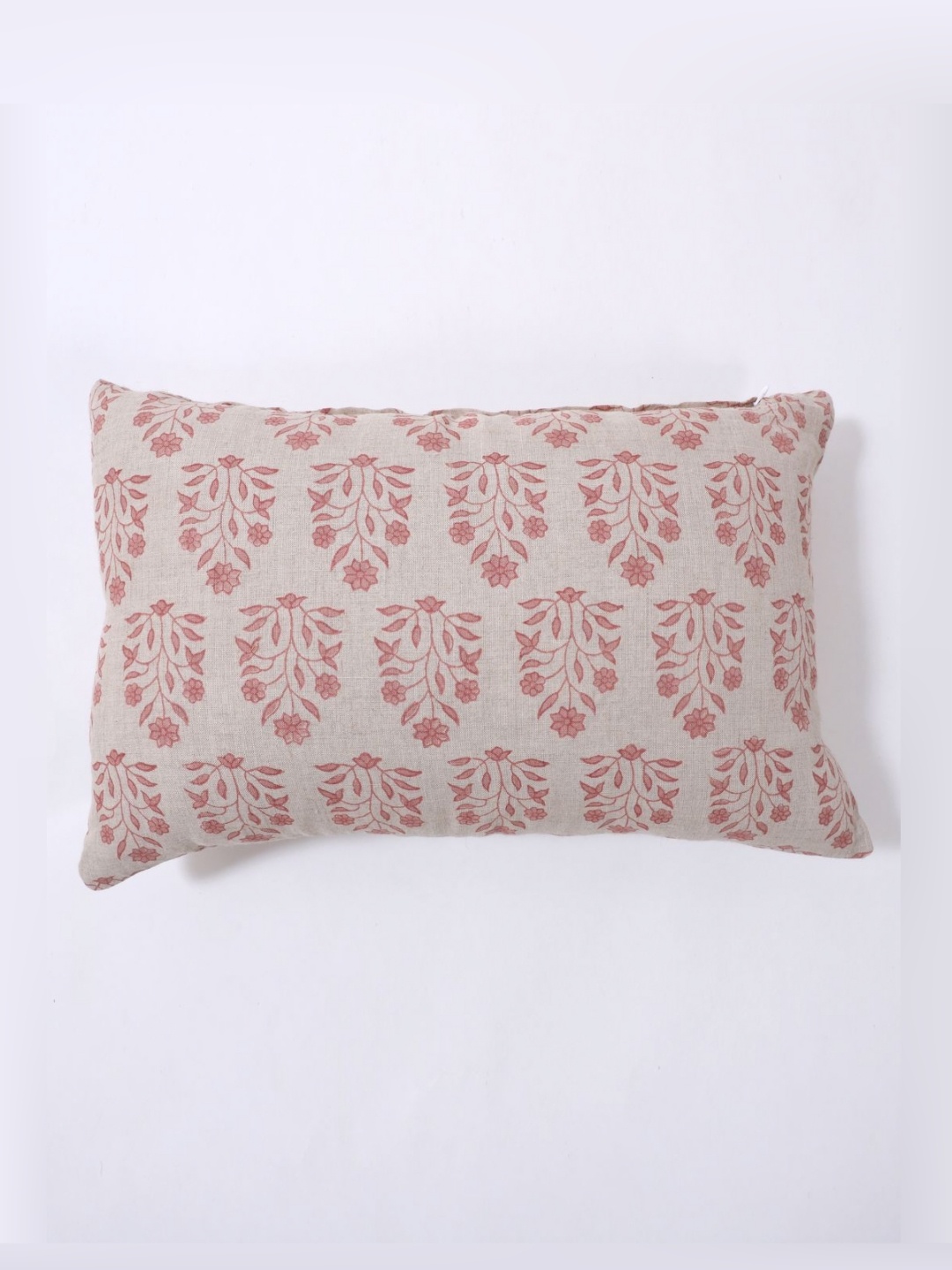 

Art Avenue Pink & Cream-Coloured Floral Printed Cotton Linen Rectangle Cushion Cover