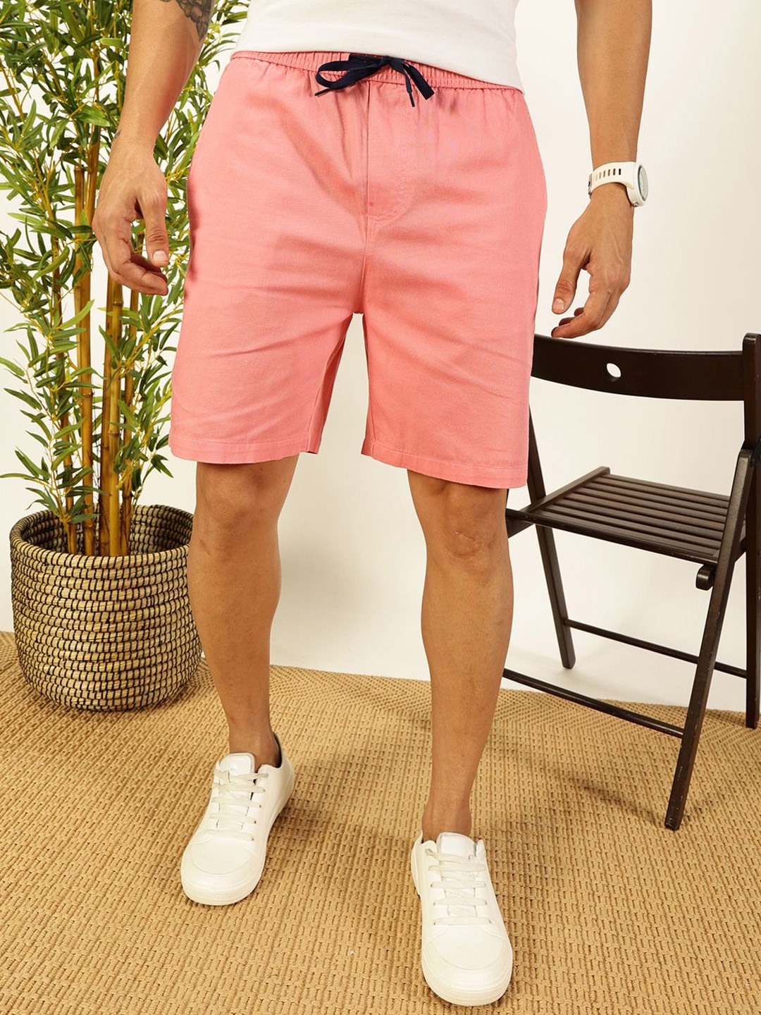 

Thomas Scott Men Pure Cotton Mid-Rise Boxer Shorts, Peach