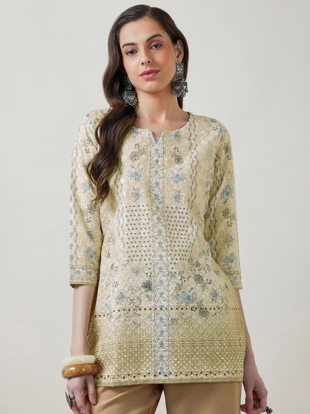 

Soch Printed Notch Neck Cotton Tunic, Cream