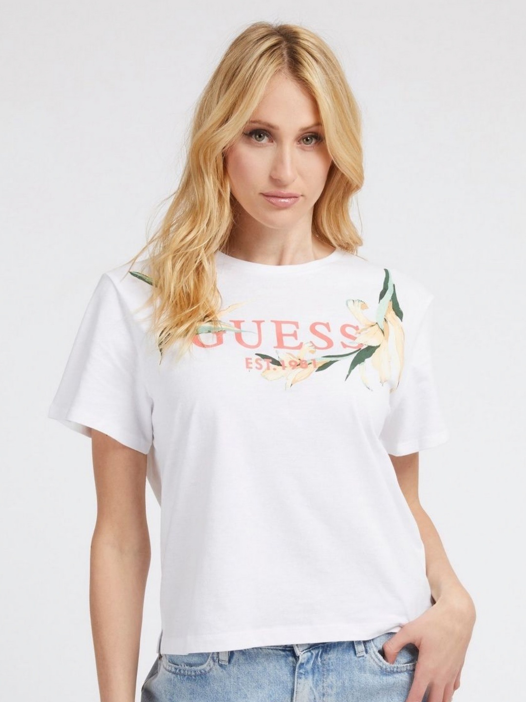 

GUESS Women Typography Printed Applique T-shirt, White