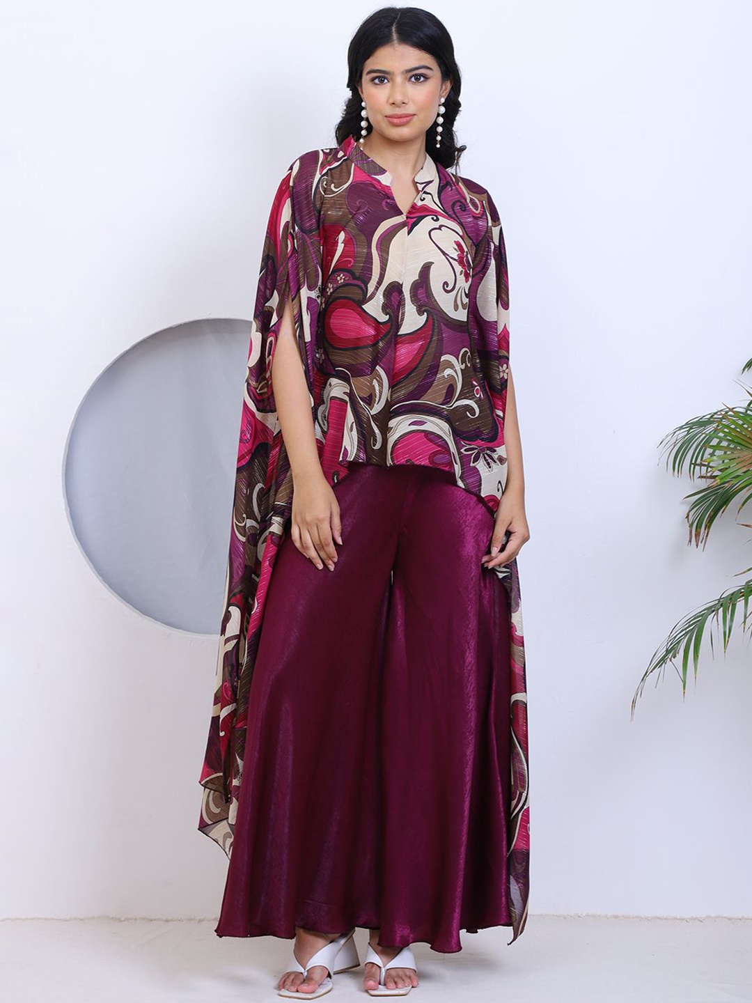 

DEEBACO Women Abstract Printed Ethnic Indo Western Co-Ord Set, Purple