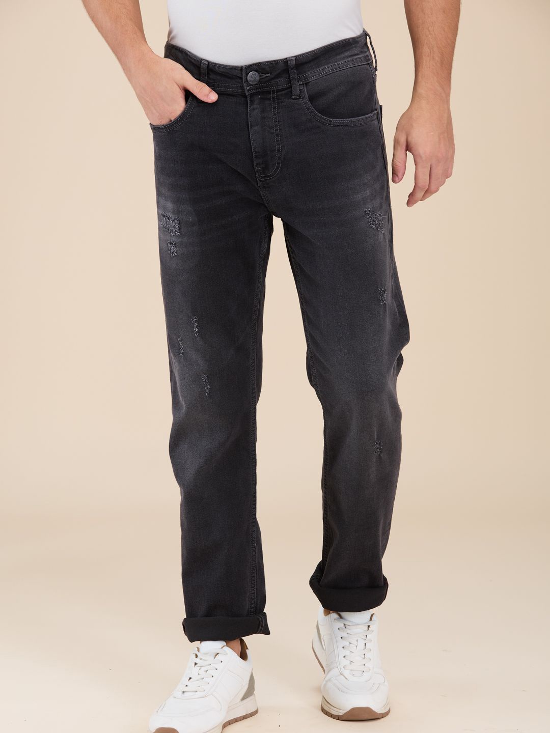 

Being Human Men Mid-Rise Low Distress Light Fade Jeans, Grey