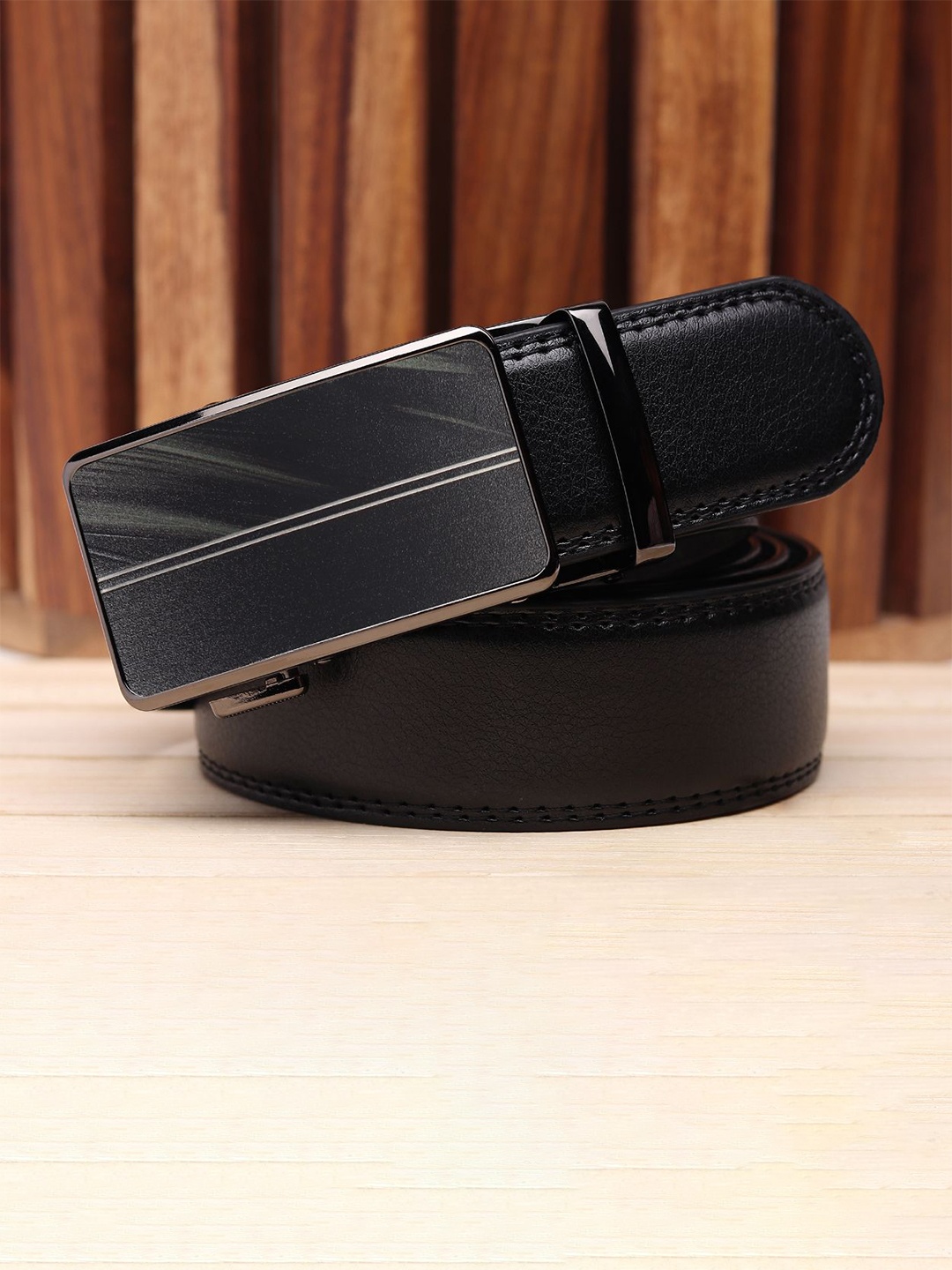 

WINSOME DEAL Men Textured Slider Buckle Closure Belt, Black