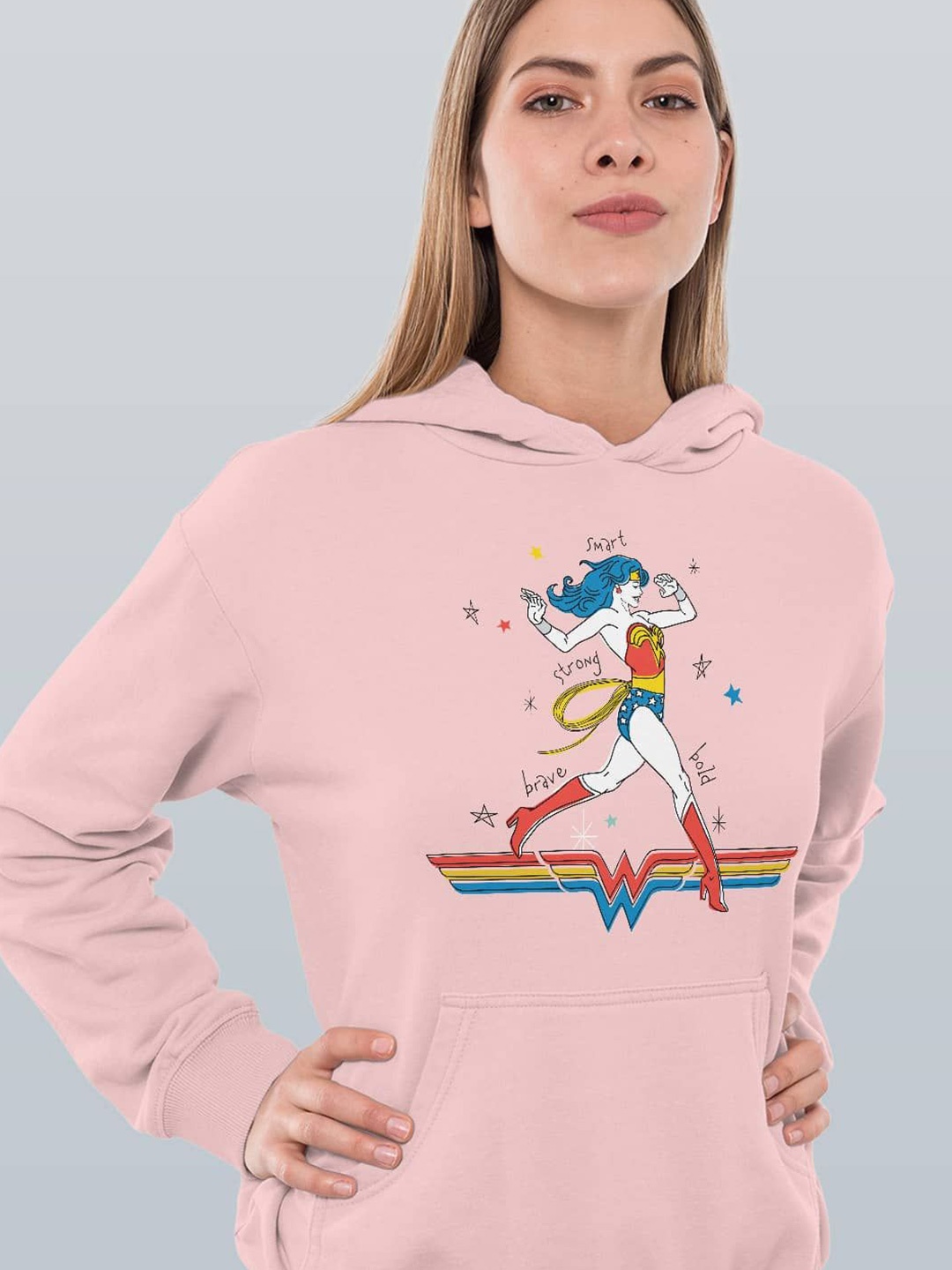 

macmerise Women Printed Hooded Sweatshirt, Pink