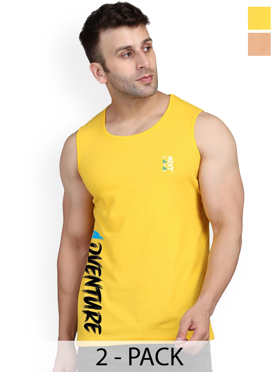 

SLOWLORIS Pack Of 2 Printed Sleeveless Gym Vests, Rust