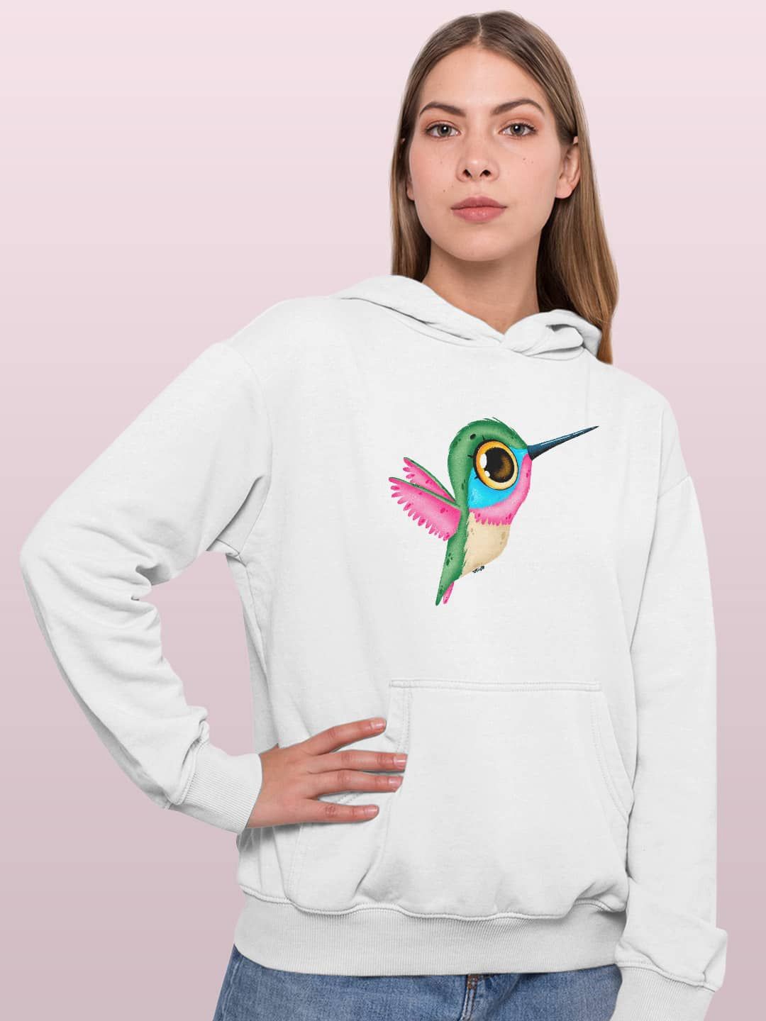 

macmerise Women Printed Hooded Sweatshirt, White