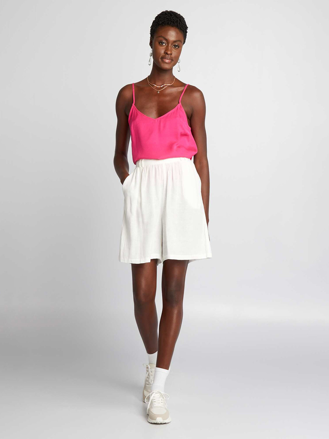 

KIABI Women Shoulder Straps Sleeveless Woven Top, Pink