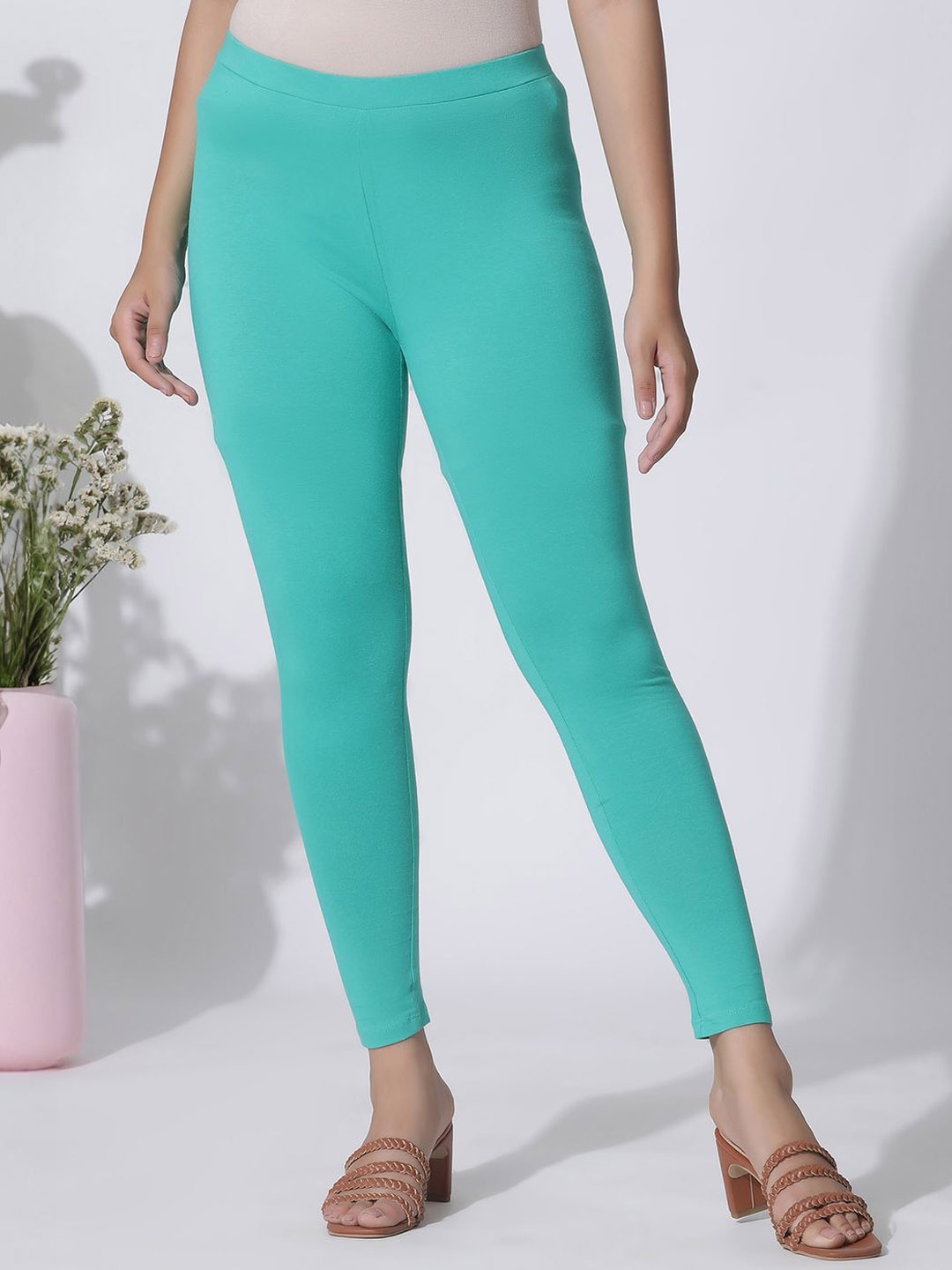 

W Women Cotton Ankle Length Leggings, Blue