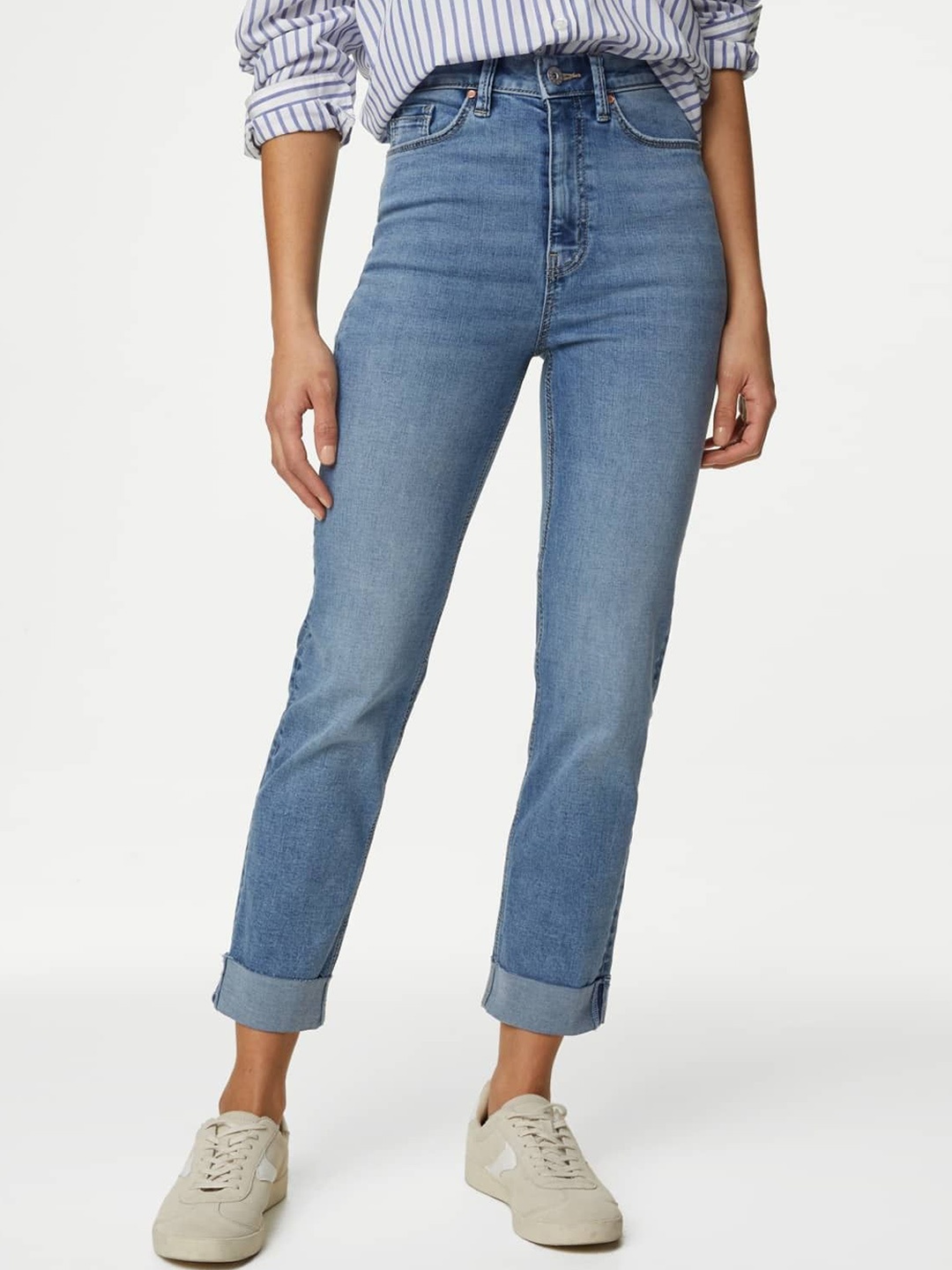 

Marks & Spencer Women High-Rise Heavy Fade Jeans, Blue