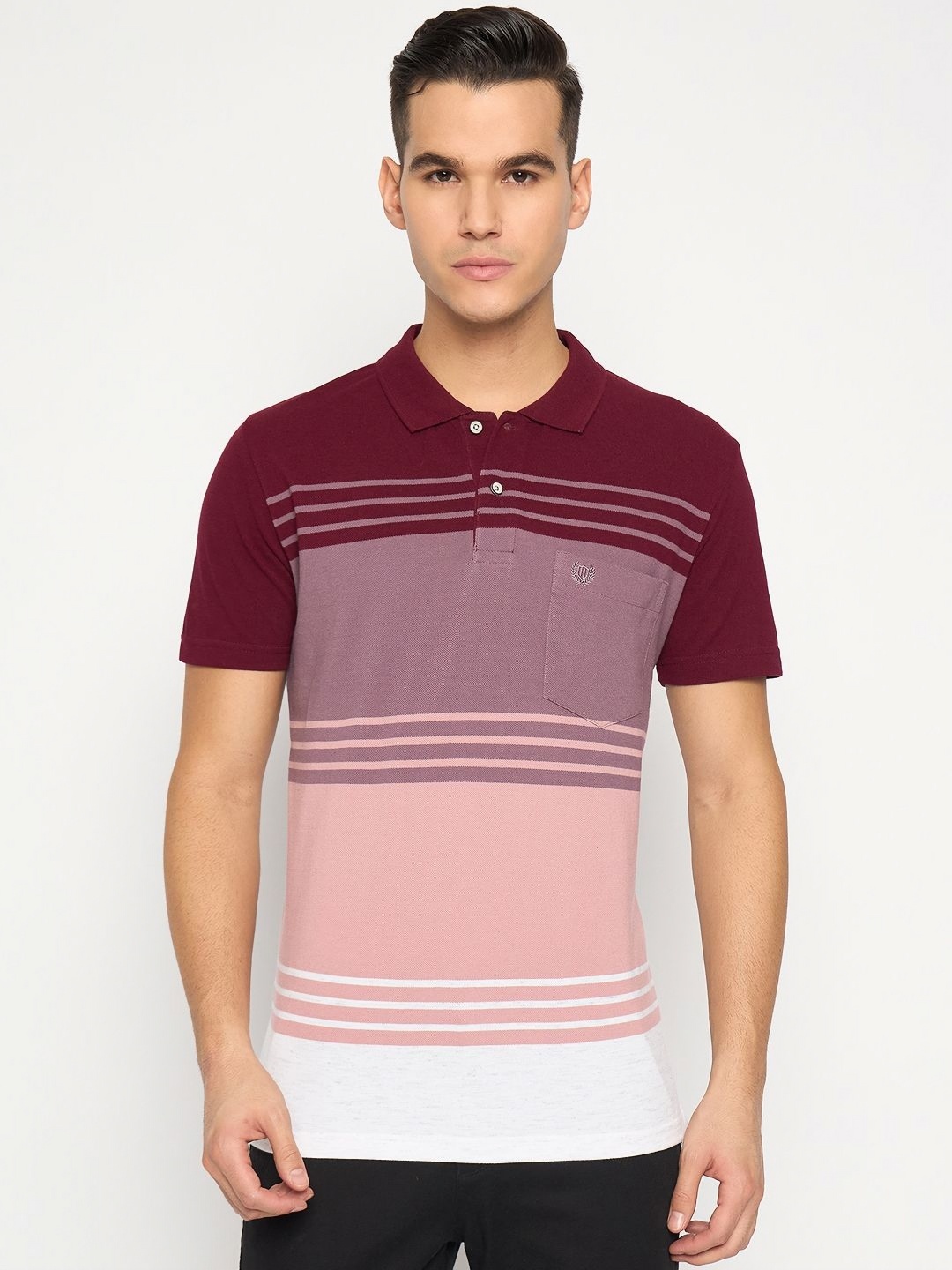 

Duke Men Striped Polo Collar Cotton T-shirt, Maroon