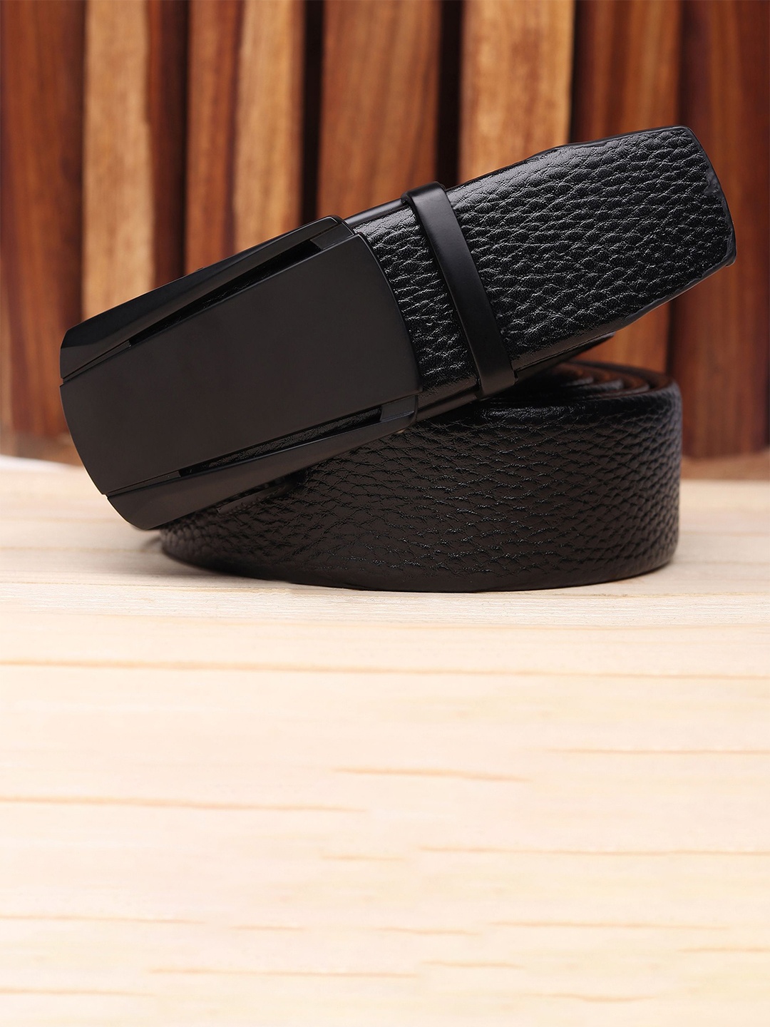 

WINSOME DEAL Men Textured Slider Buckle Closure Belt, Black