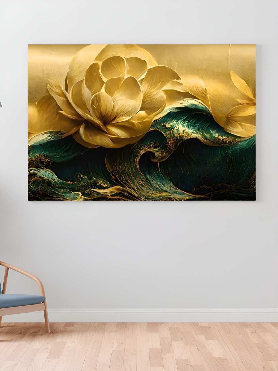 

CLAWCRAFTS Gold Toned & Green Floral and Botanical Painting Canvas Wall Art