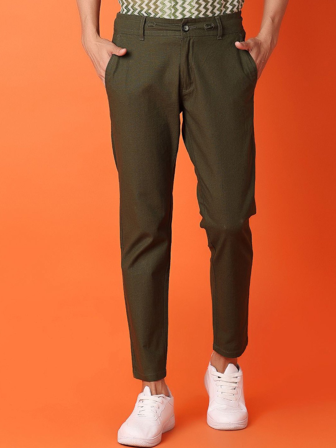 

V-Mart Men Classic Easy Wash Trousers, Olive