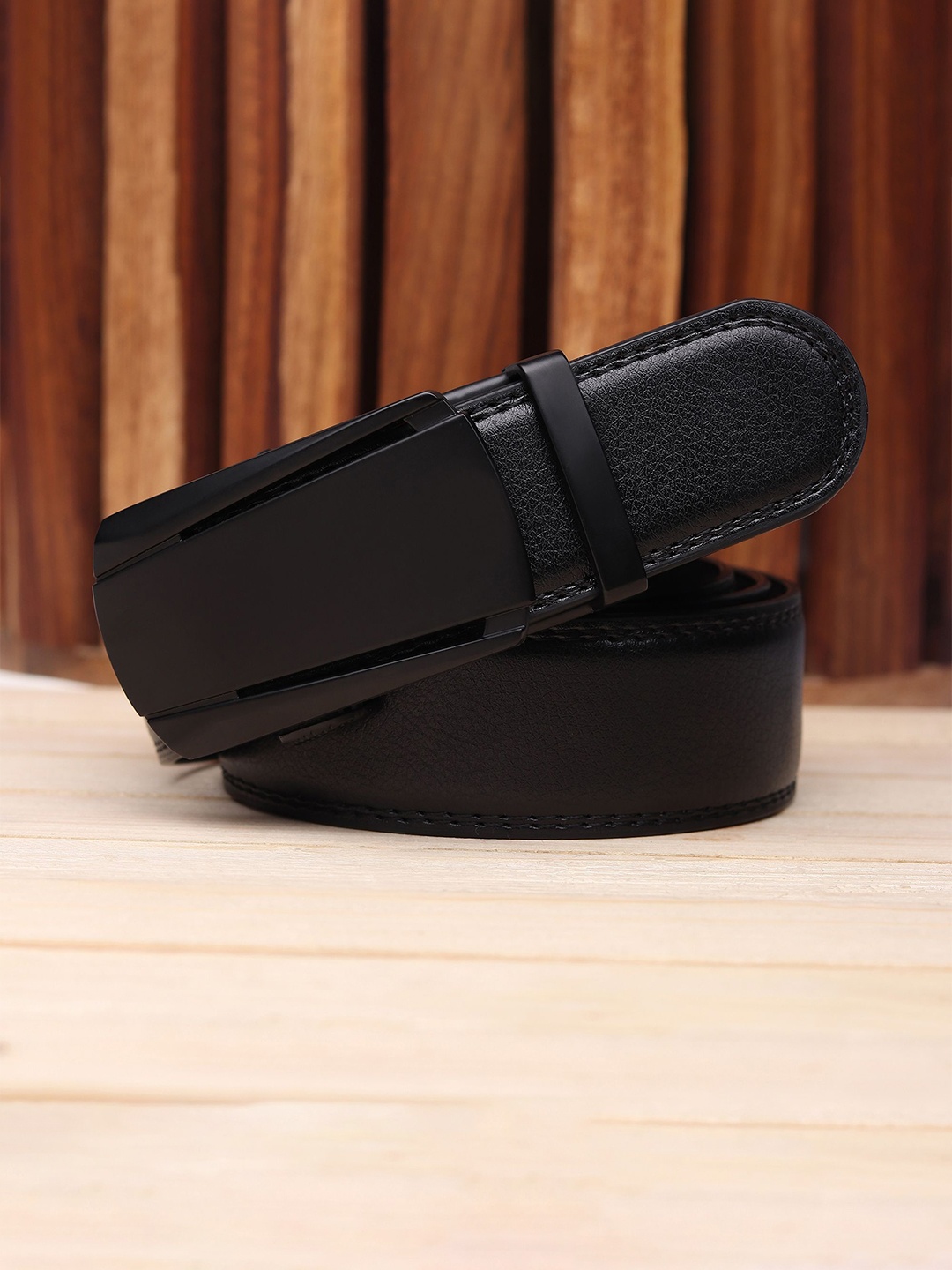 

WINSOME DEAL Men Slider Buckle Closure Textured Formal Belt, Black