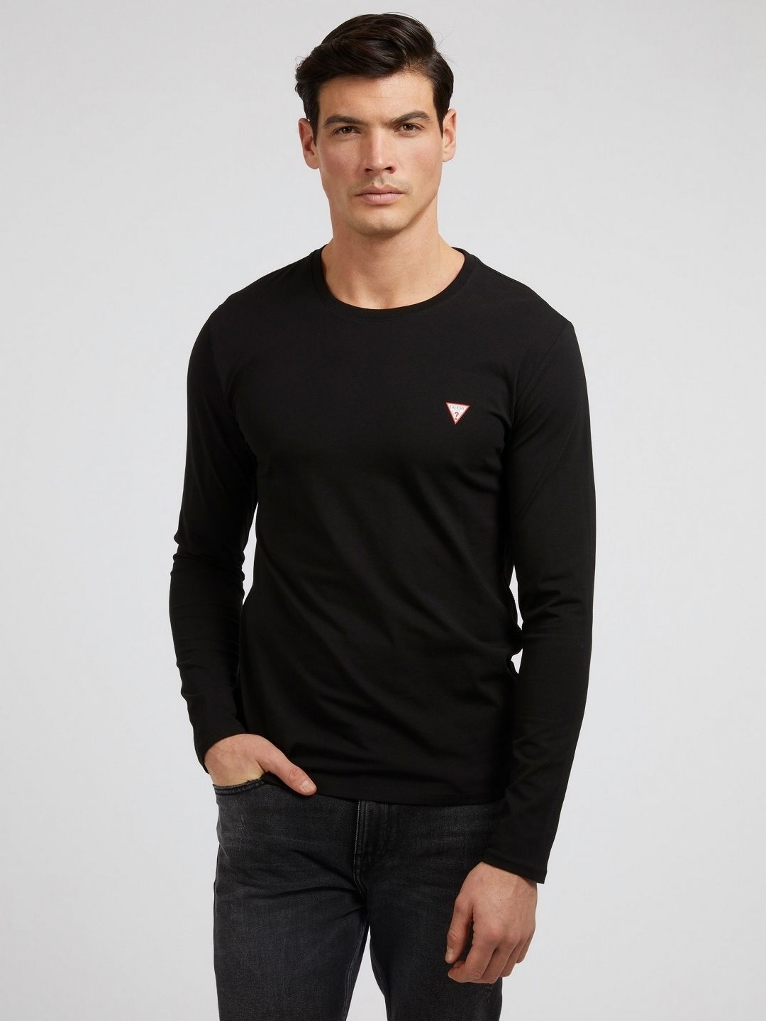 

GUESS Men Round Neck Solid T-shirt, Black