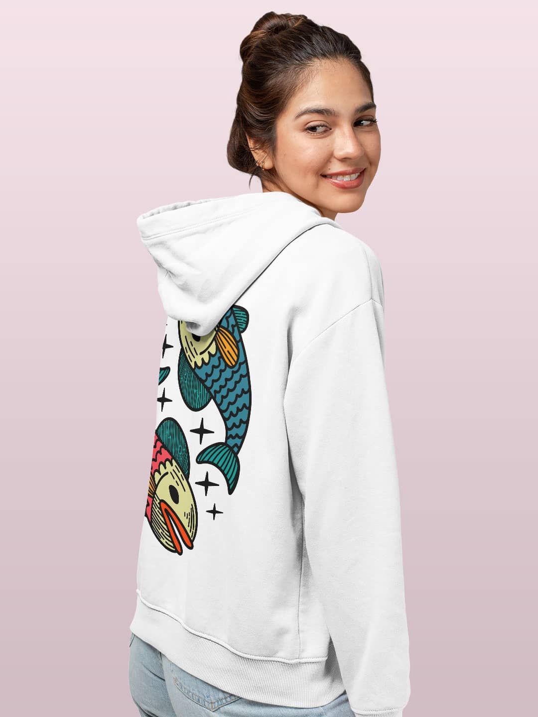 

macmerise Women Printed Hooded Sweatshirt, White