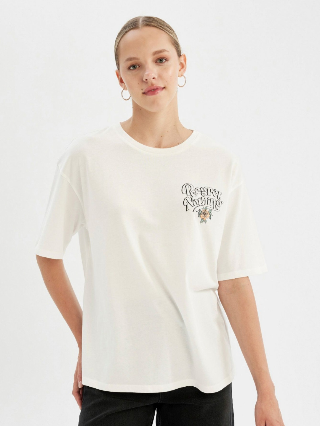 

DeFacto Women Typography Printed Hooded Pockets T-shirt, Na