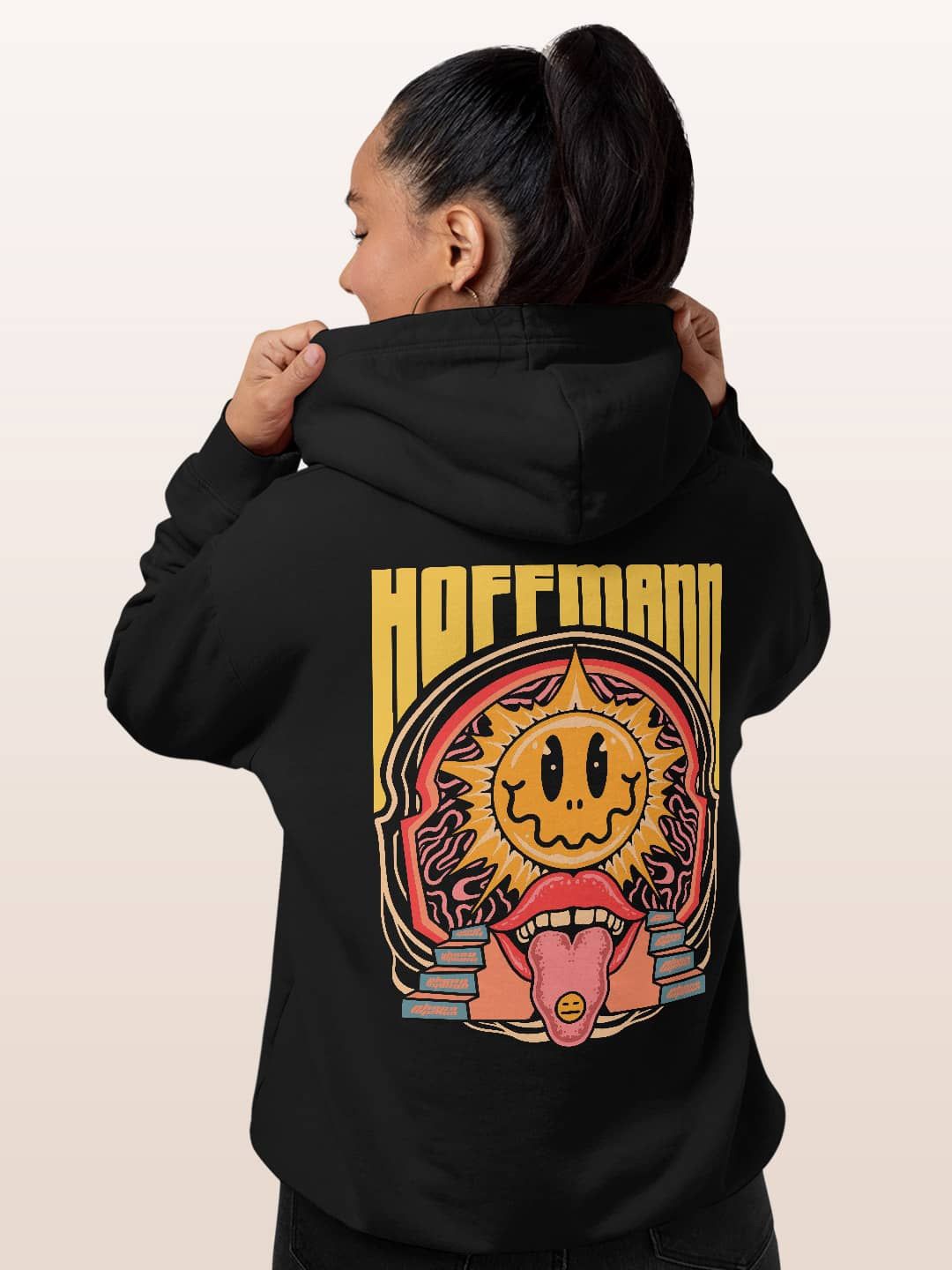 

macmerise Women Printed Hooded Sweatshirt, Black