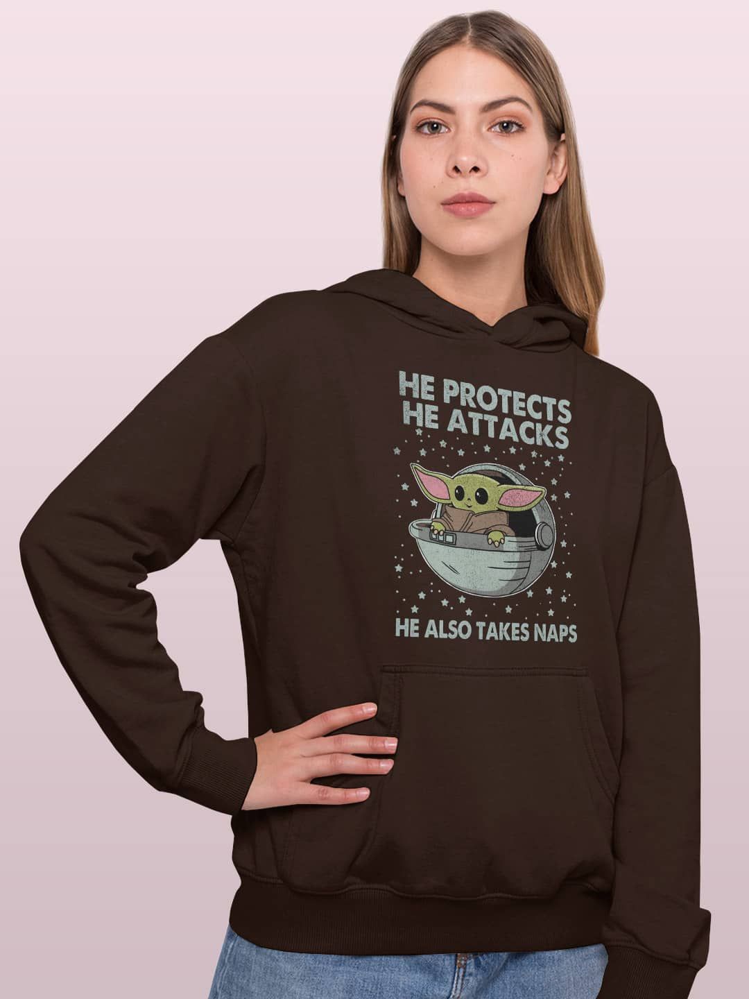 

macmerise Women Printed Hooded Sweatshirt, Brown