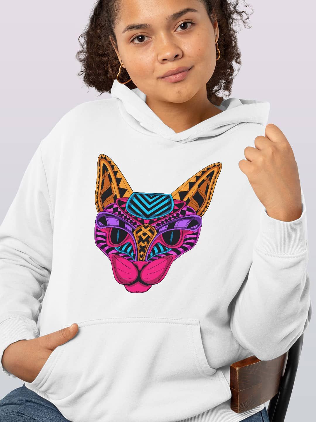 

macmerise Women Printed Hooded Sweatshirt, White