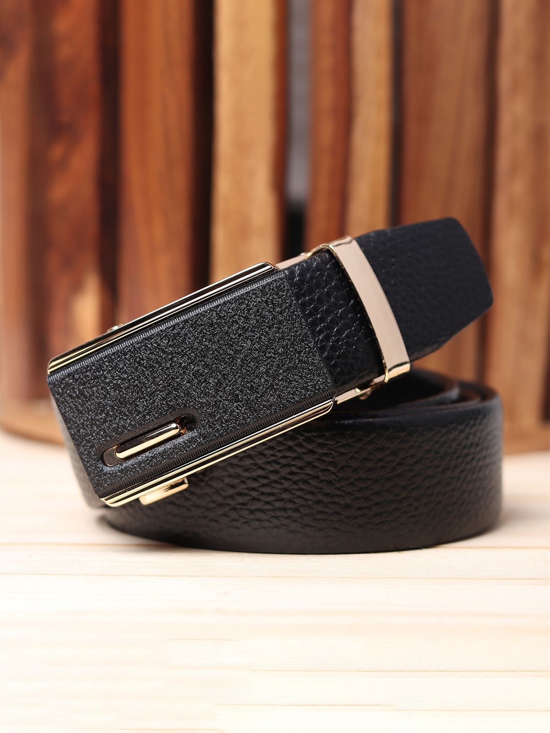 

WINSOME DEAL Men Slider Buckle Closure Textured Formal Belt, Black