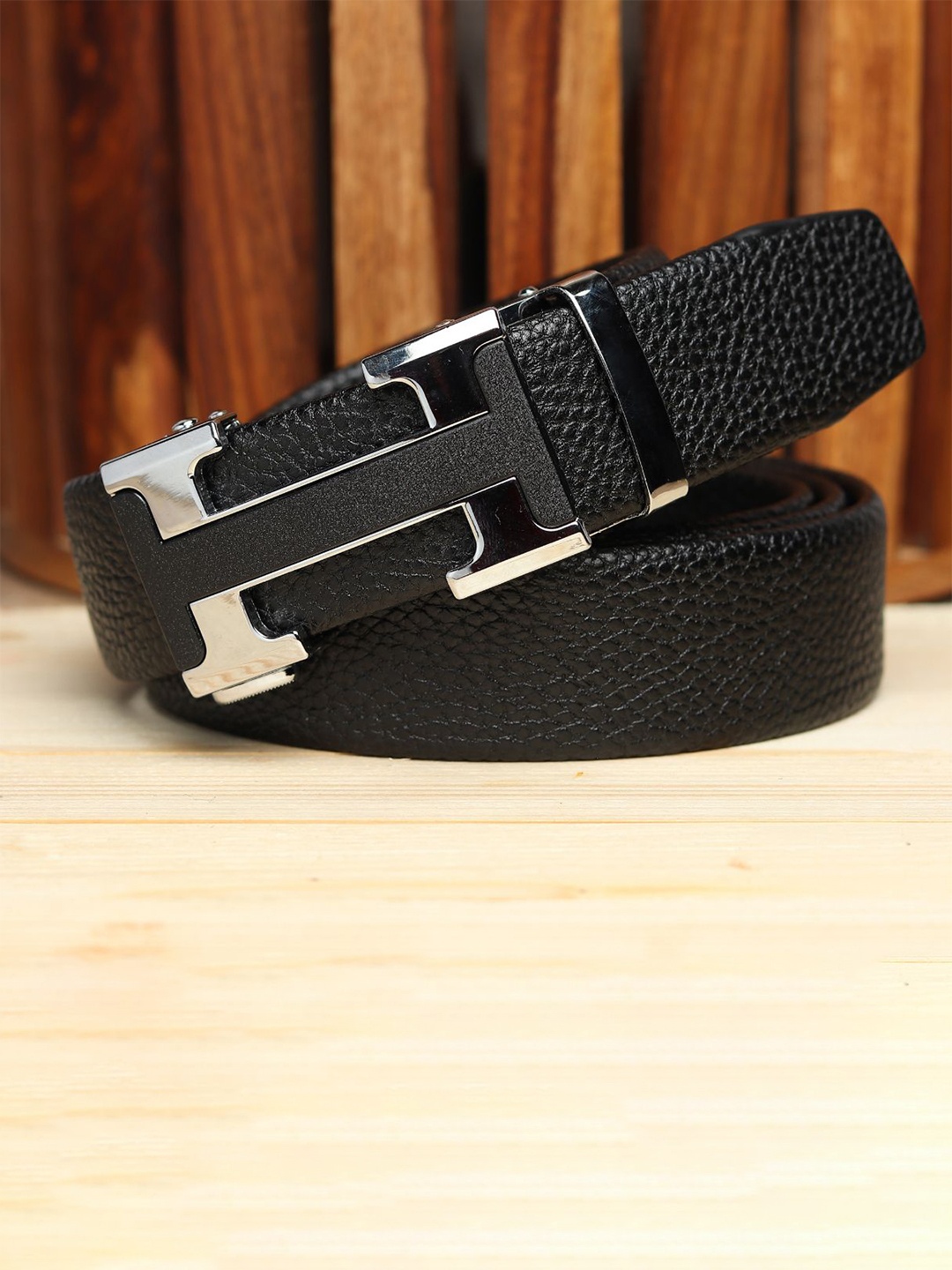 

WINSOME DEAL Men Textured Slider Buckle Closure Belt, Black