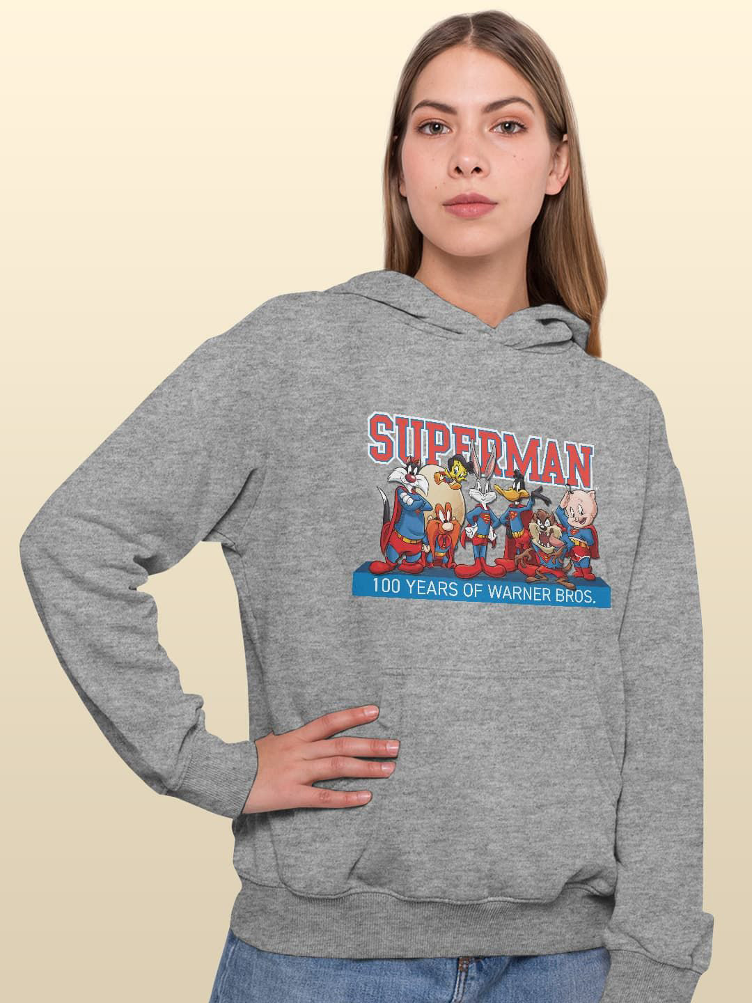 

macmerise Women Printed Hooded Sweatshirt, Grey