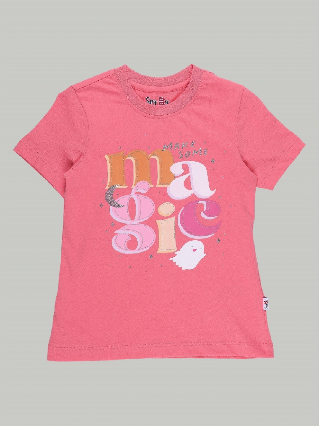

SPYBY Girls Graphic Printed Round Neck Cotton T-Shirt, Pink
