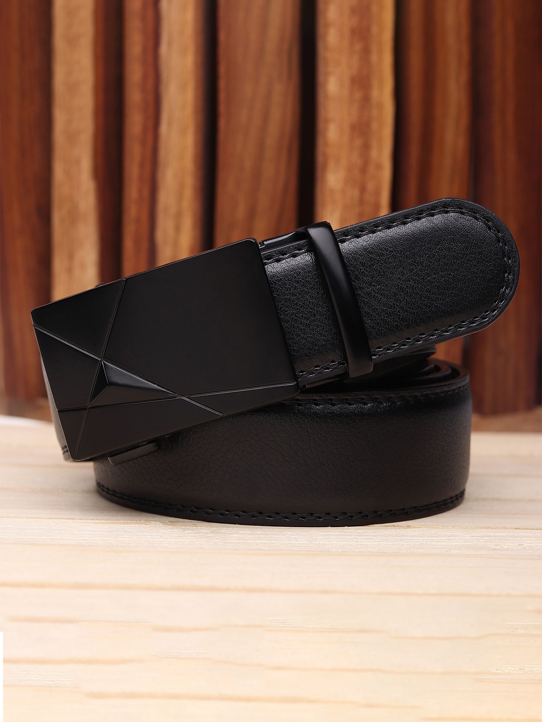 

WINSOME DEAL Men Slider Buckle Closure Solid Formal Belt, Black