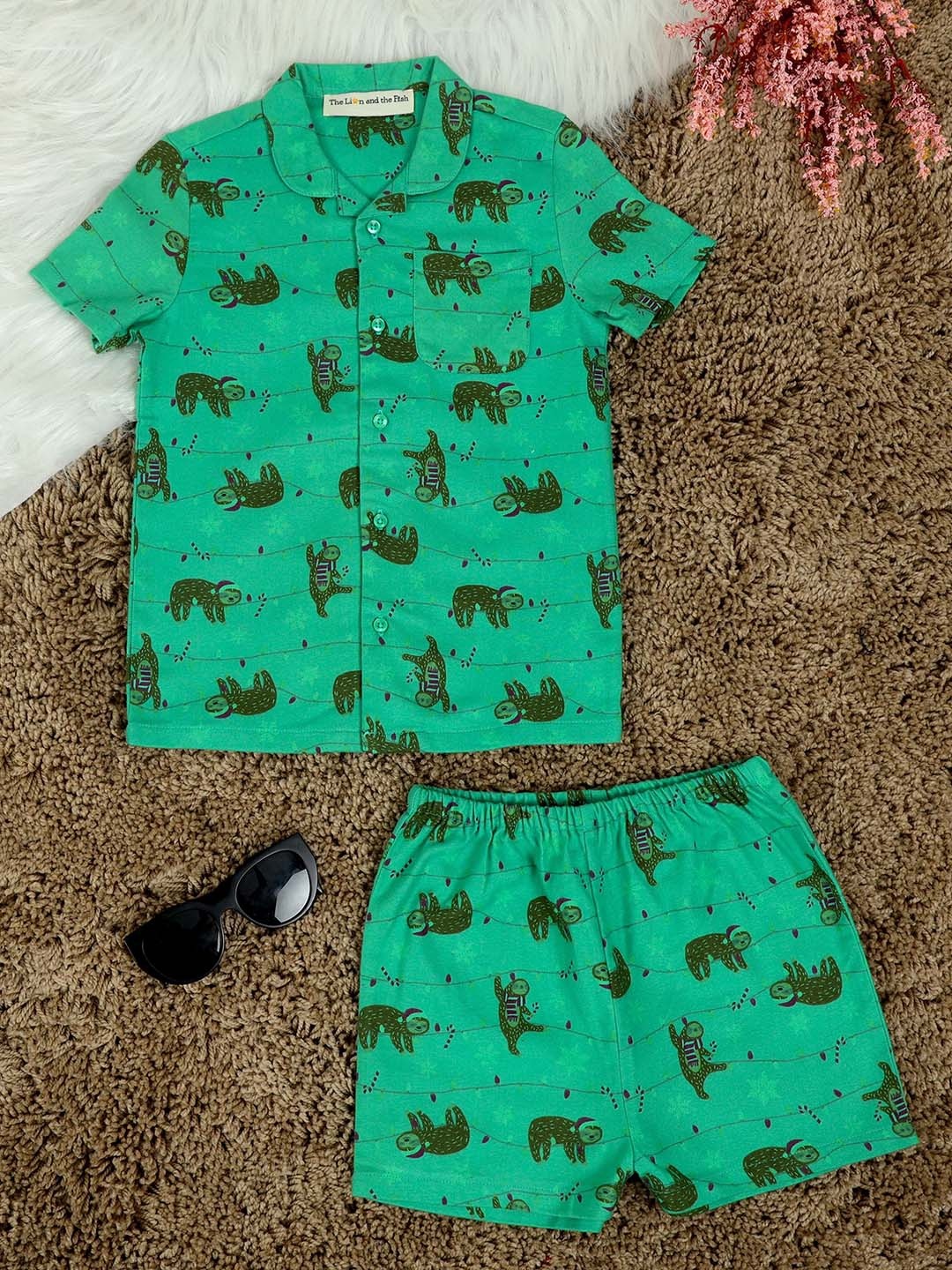 

The Lion and The Fish Boys Pr Conversational Night suit TLTF-NW-TBHS-CG-Cool Green