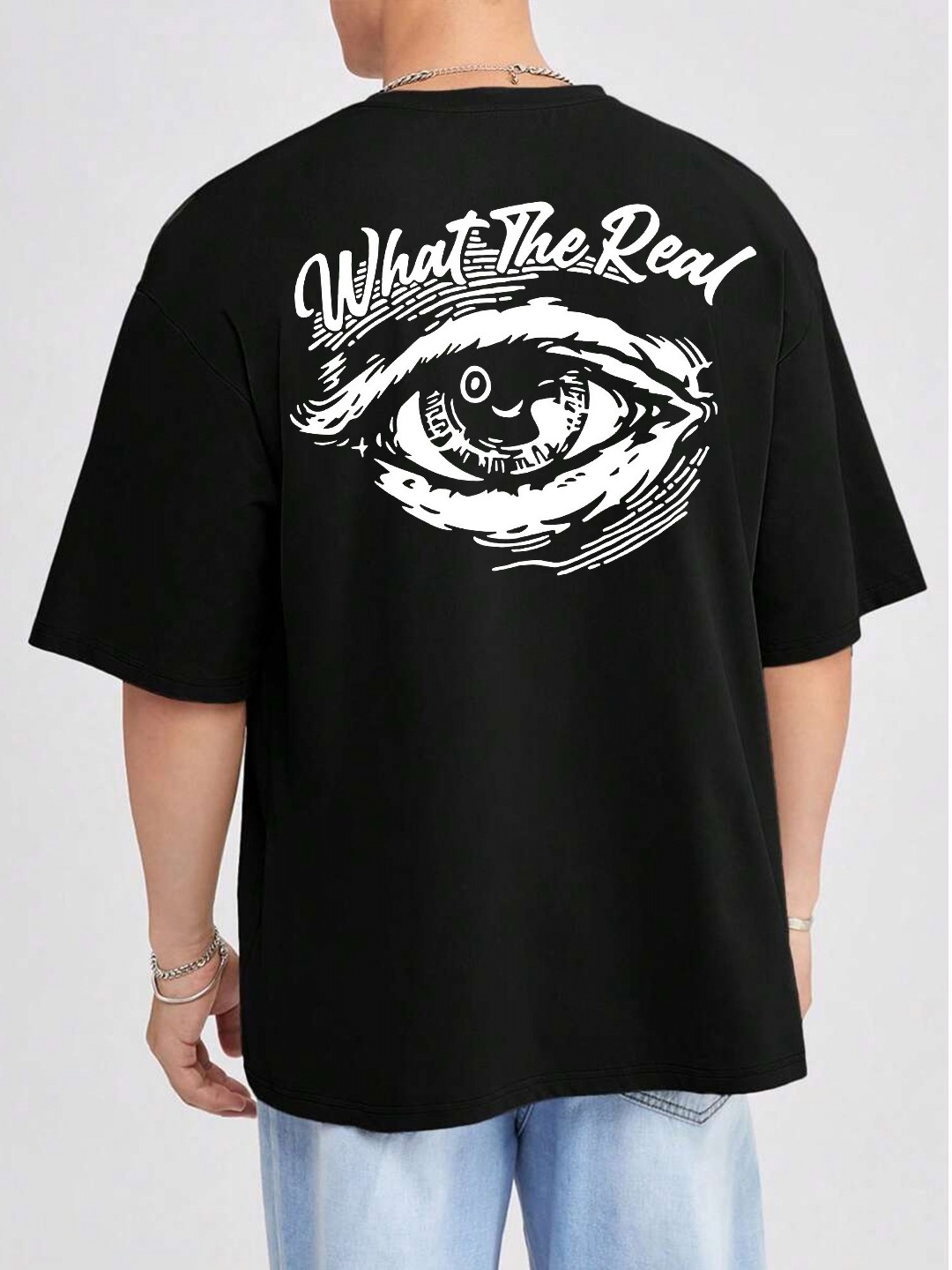 

TABADTOD Men Printed V-Neck Applique T-shirt, Black