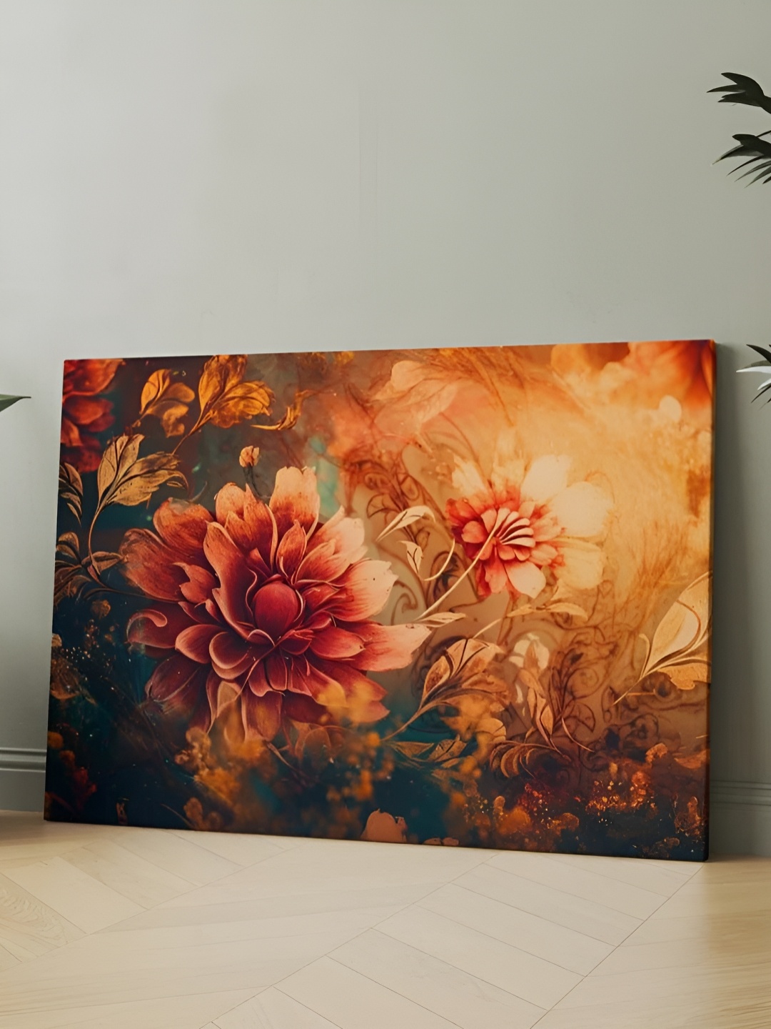 

CLAWCRAFTS Pink & Blue Floral and Botanical Canvas Painting Wall Art