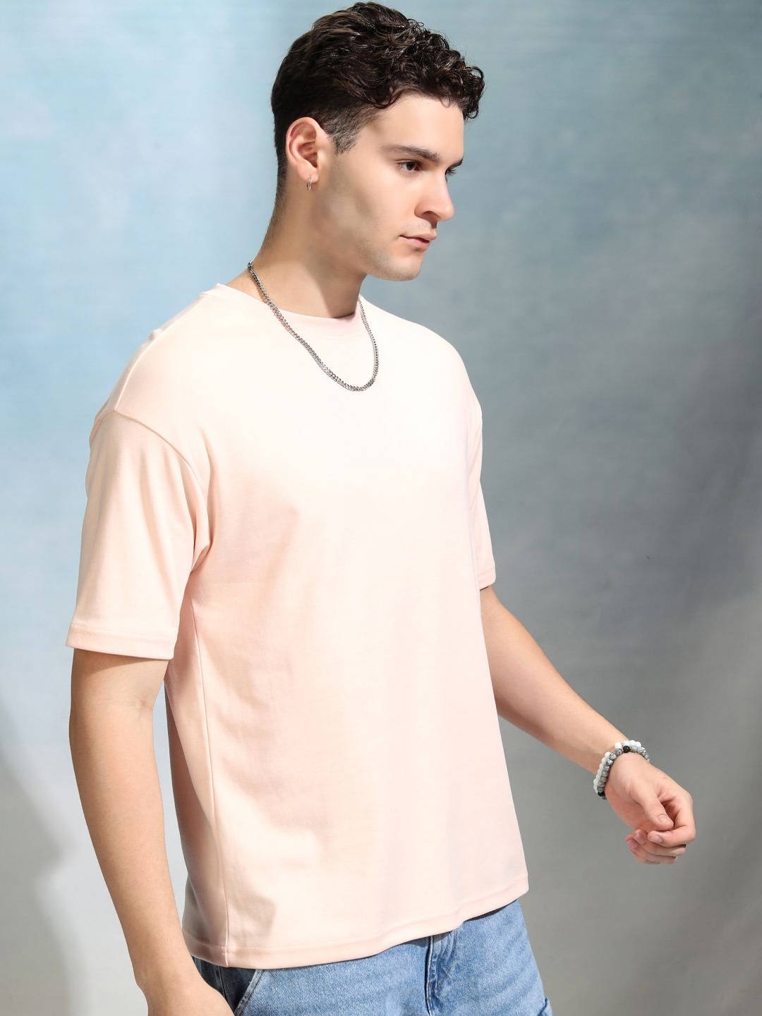 

HIGHLANDER Men Solid Round Neck Cotton Relaxed Fit Sports T-Shirt, Peach