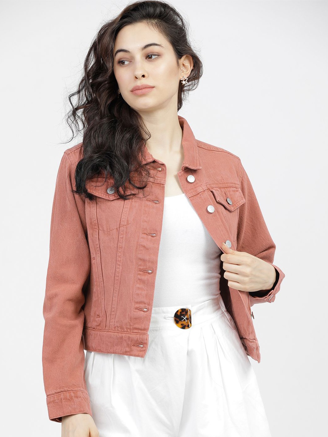 

Tokyo Talkies Women Crop Denim Jacket, Pink