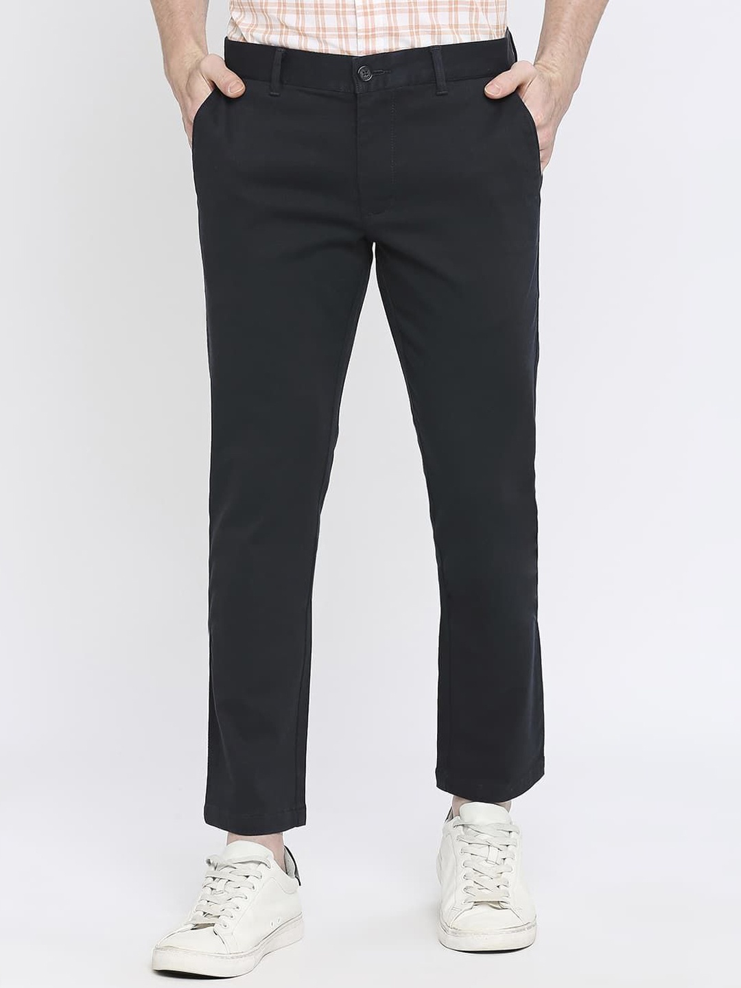 

Basics Men Slim Fit Tapered Fit Regular Trousers, Blue