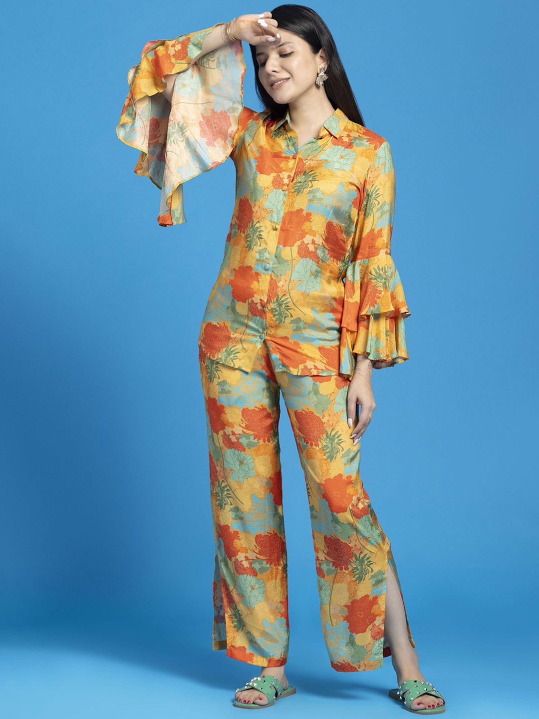 

SEW YOU SOON Floral Printed Shirt With Trousers, Yellow