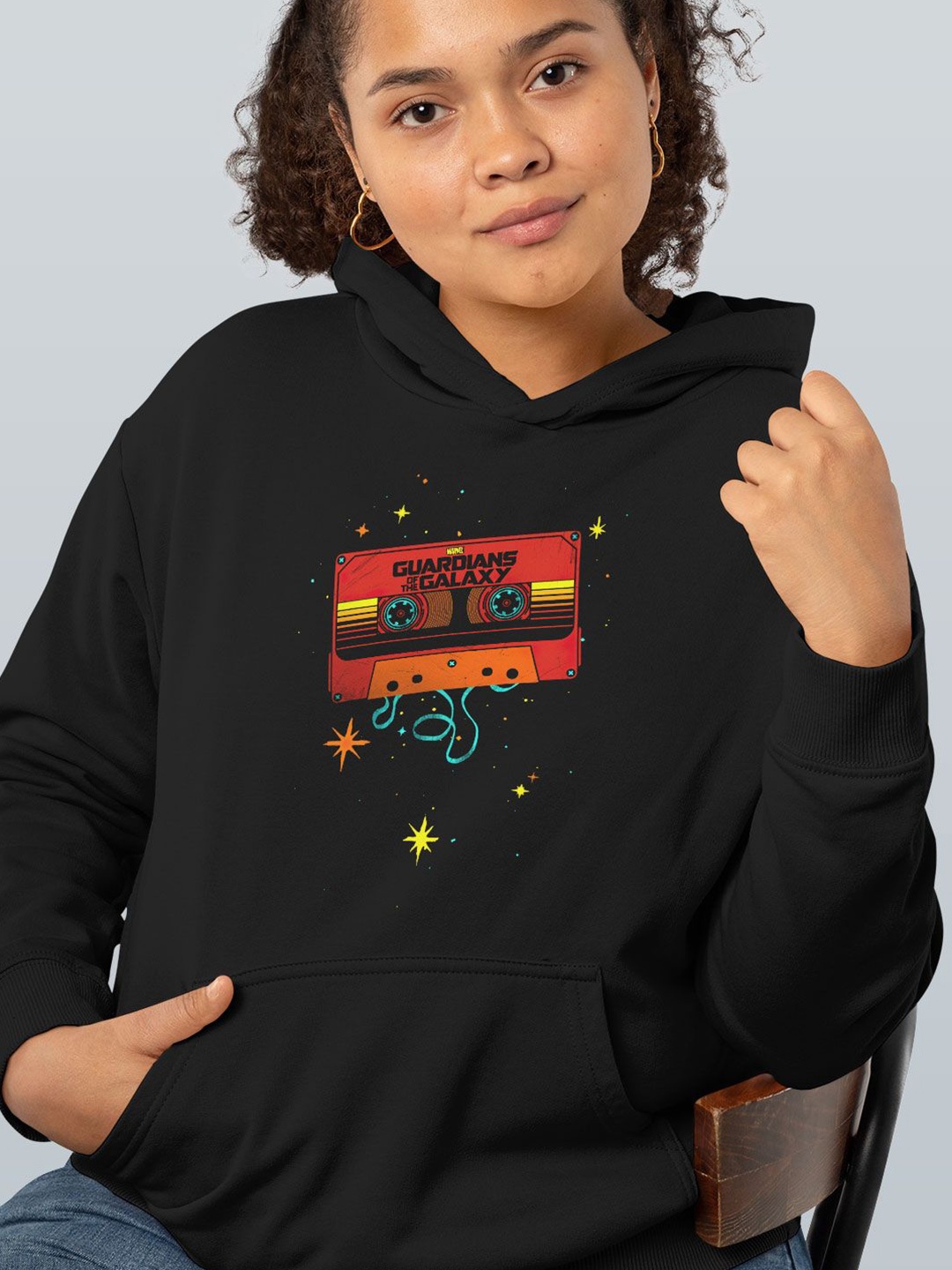 

macmerise Women Embroidered Hooded Sweatshirt, Black