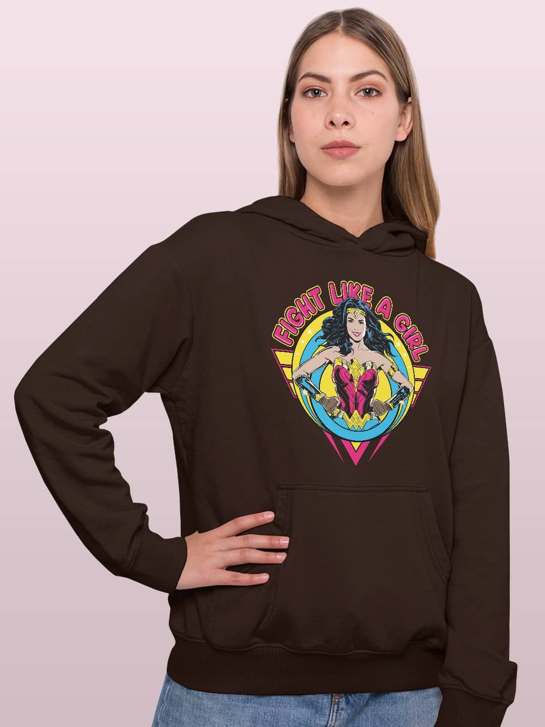 

macmerise Women Printed Hooded Sweatshirt, Brown
