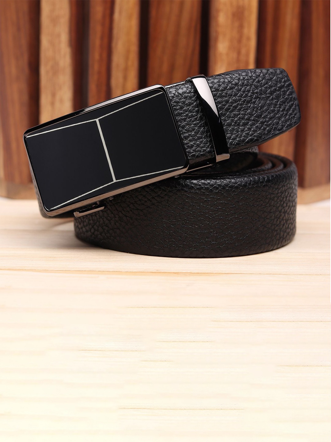 

WINSOME DEAL Men Slider Buckle Closure Textured Formal Belt, Black