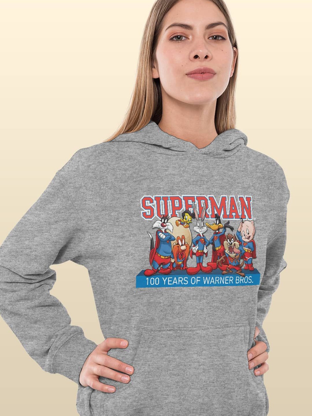 

macmerise Women Printed Hooded Sweatshirt, Grey