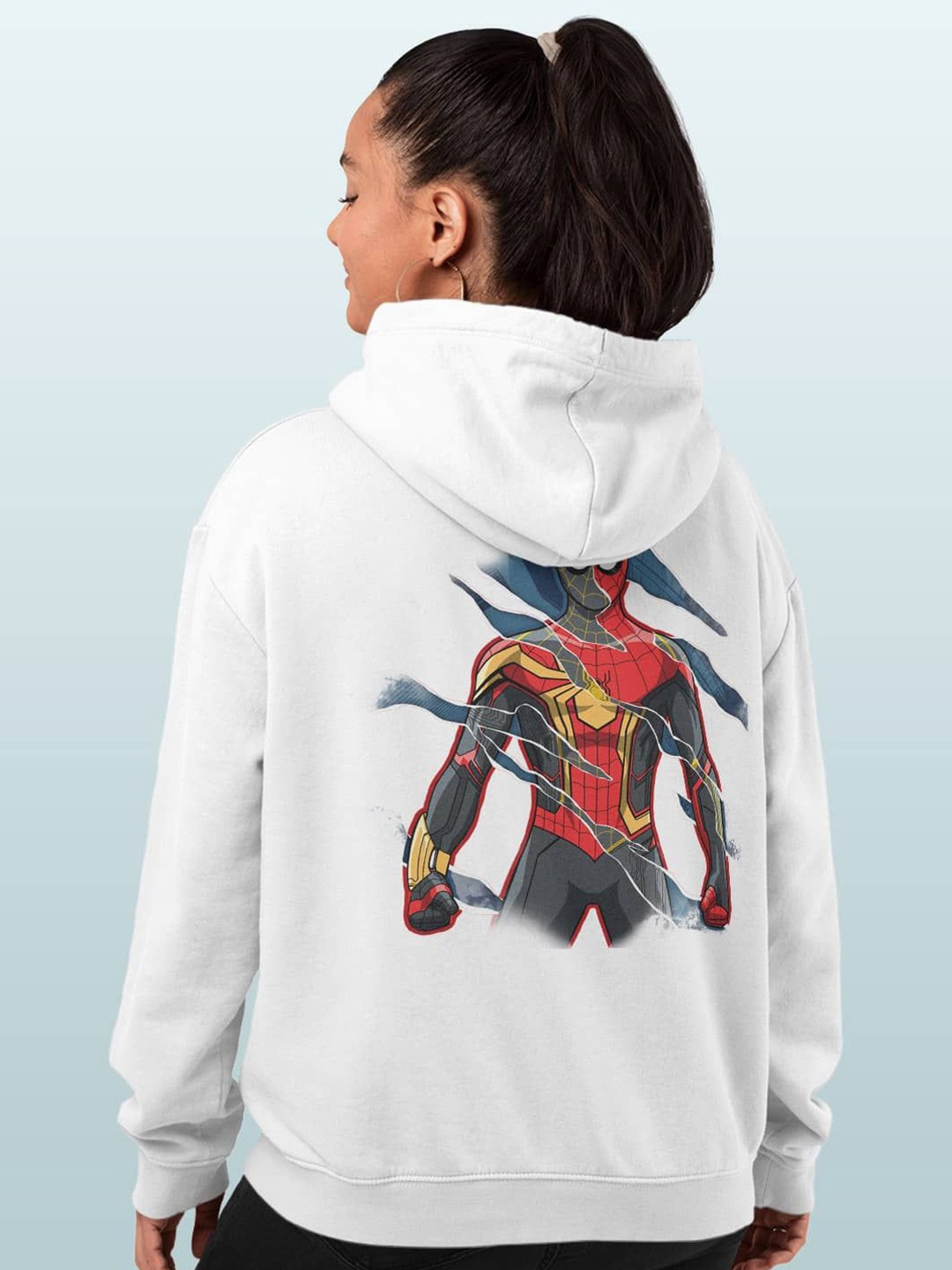 

macmerise Women Printed Hooded Sweatshirt, White