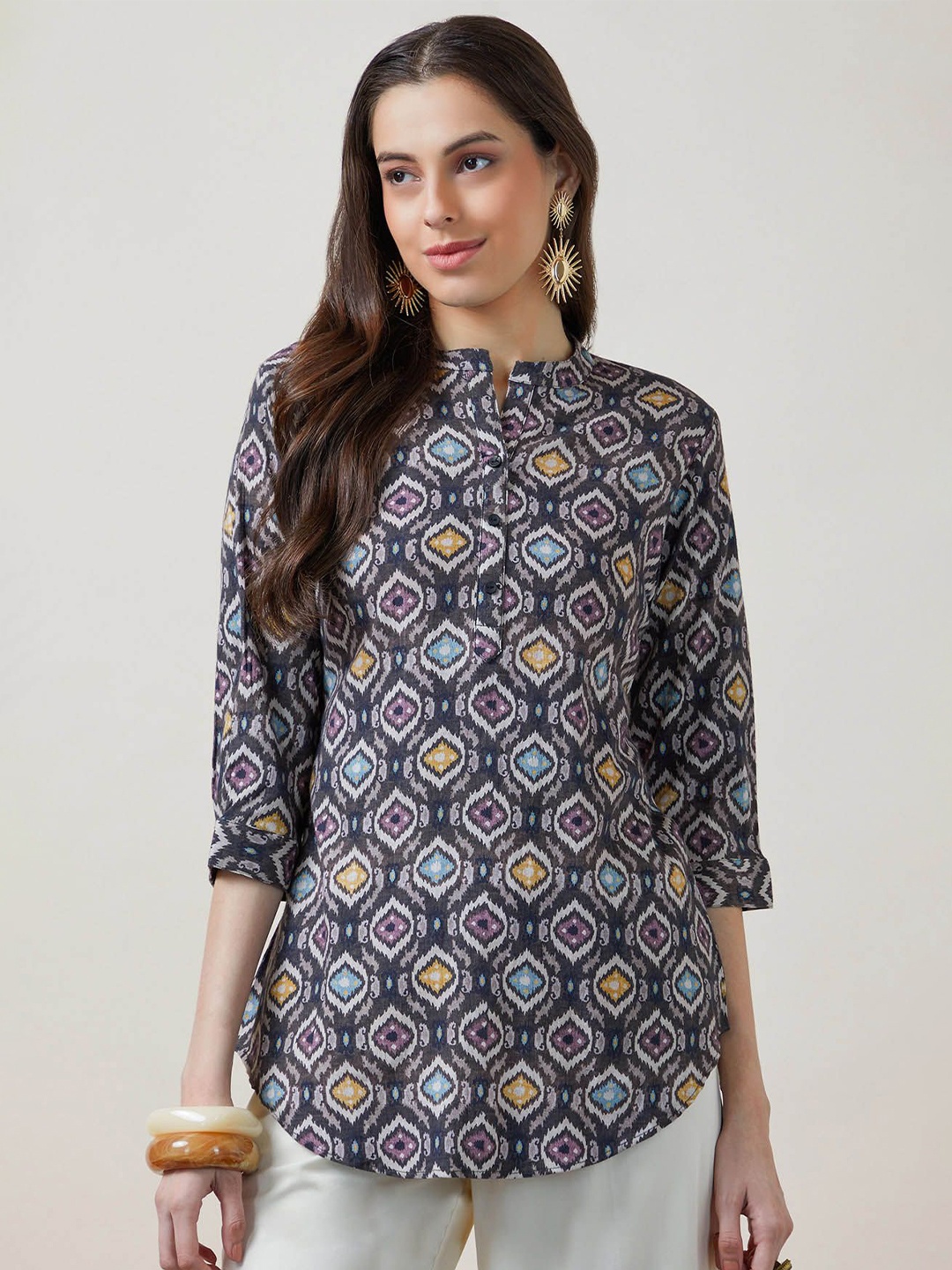 

Soch Abstract Printed Mandarin Collar Tunic, Charcoal