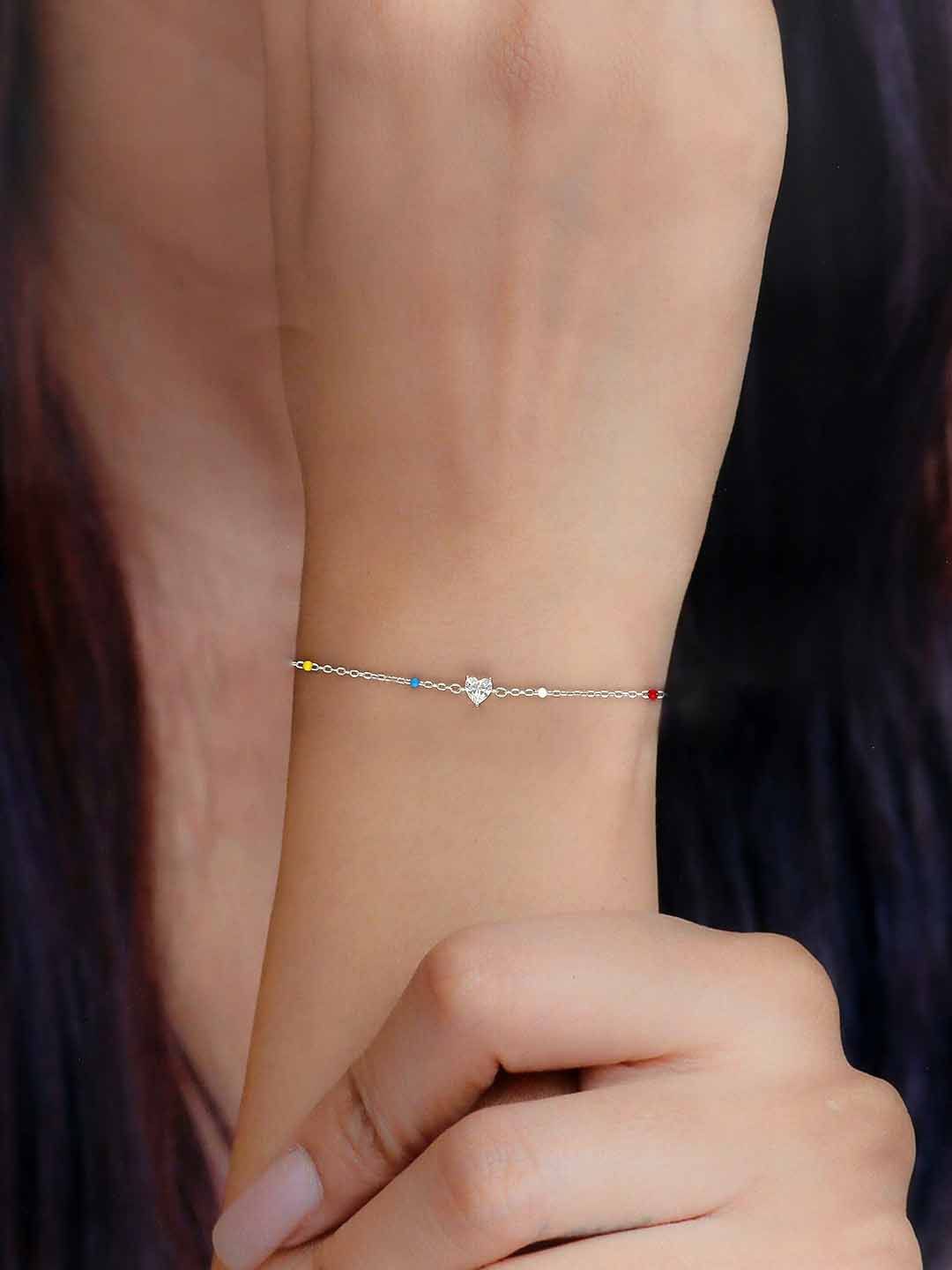 

KAI JEWEL Sterling Silver CZ Studded Rhodium-Plated Minimalistic Link Bracelet